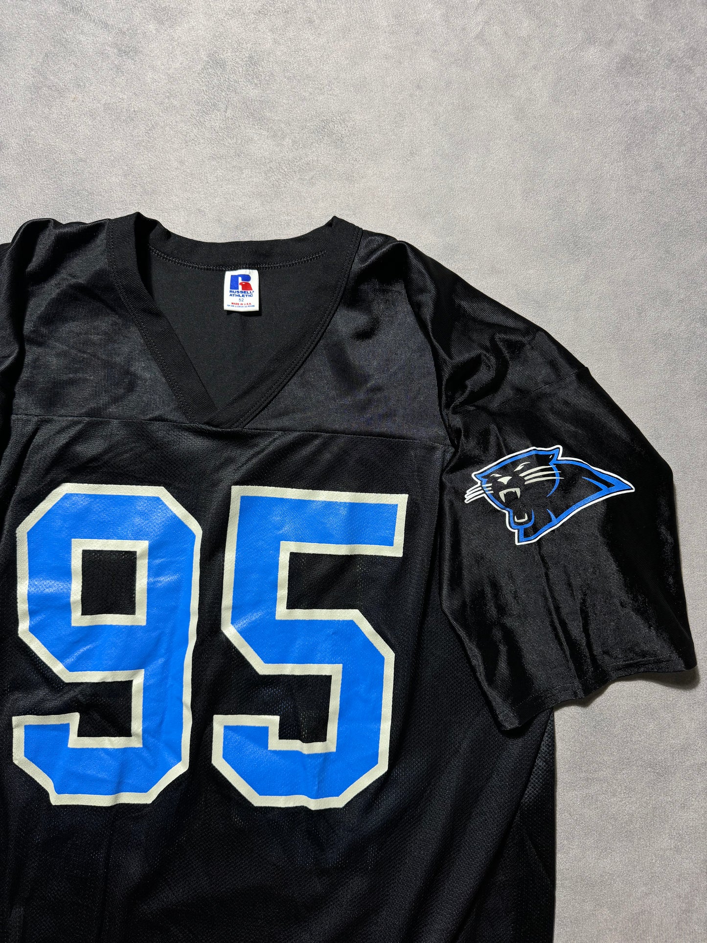 1995 Carolina Panthers Vintage Black Russell Athletic Inaugural Season #95 Practice Style NFL Jersey (52/XXL)