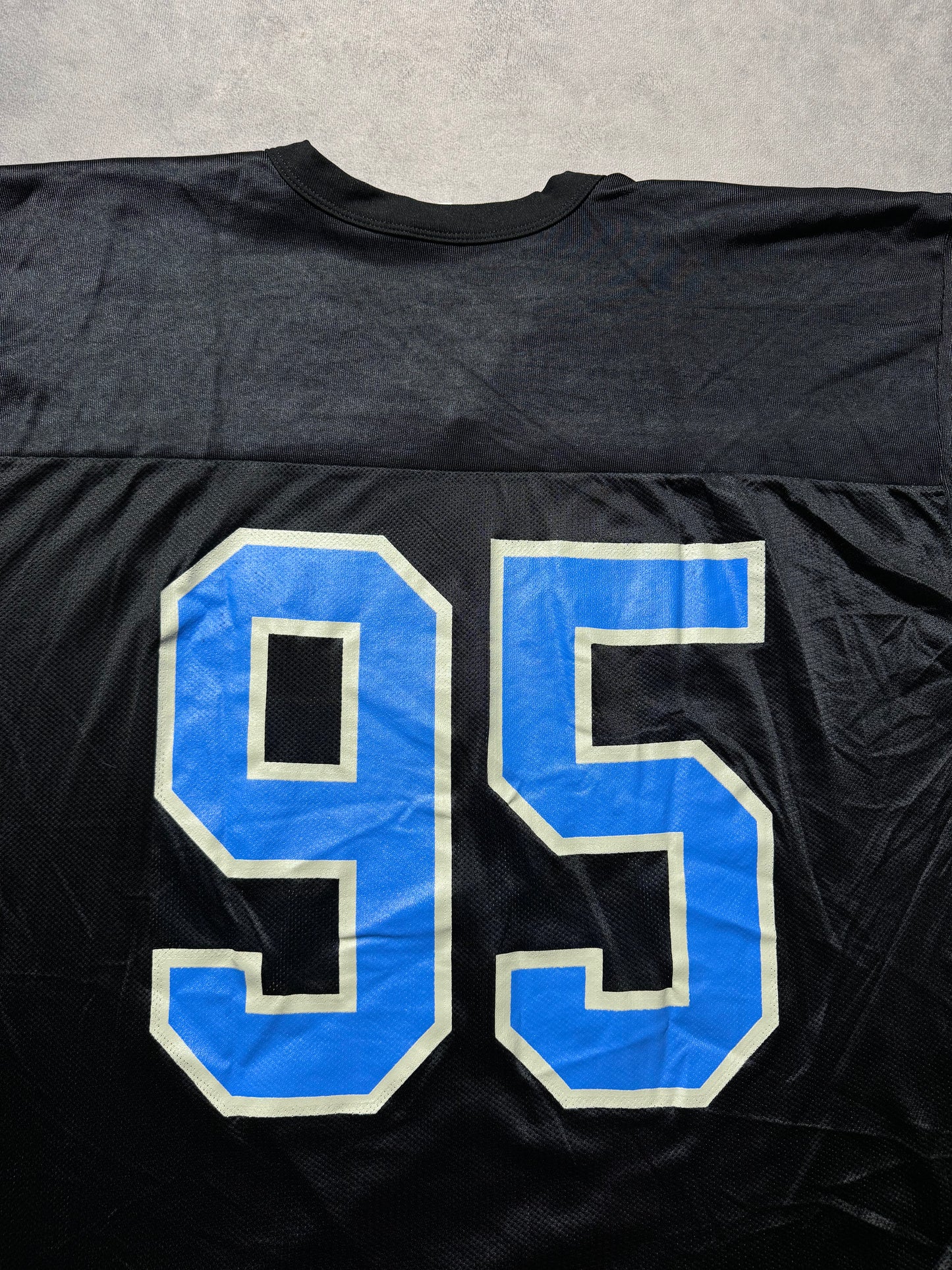 1995 Carolina Panthers Vintage Black Russell Athletic Inaugural Season #95 Practice Style NFL Jersey (52/XXL)