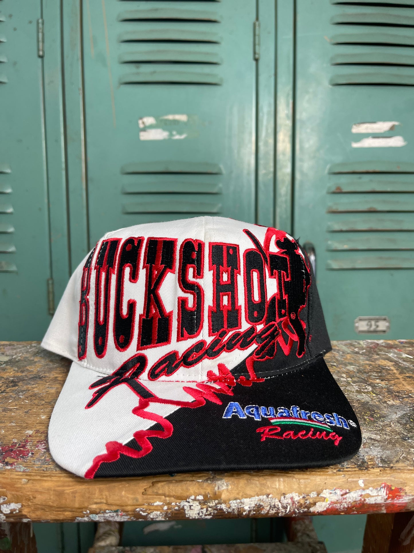 90’s Buckshot Racing / Aquafresh Racing Fully Embroidered NASCAR Snapback Hat (OSFA)