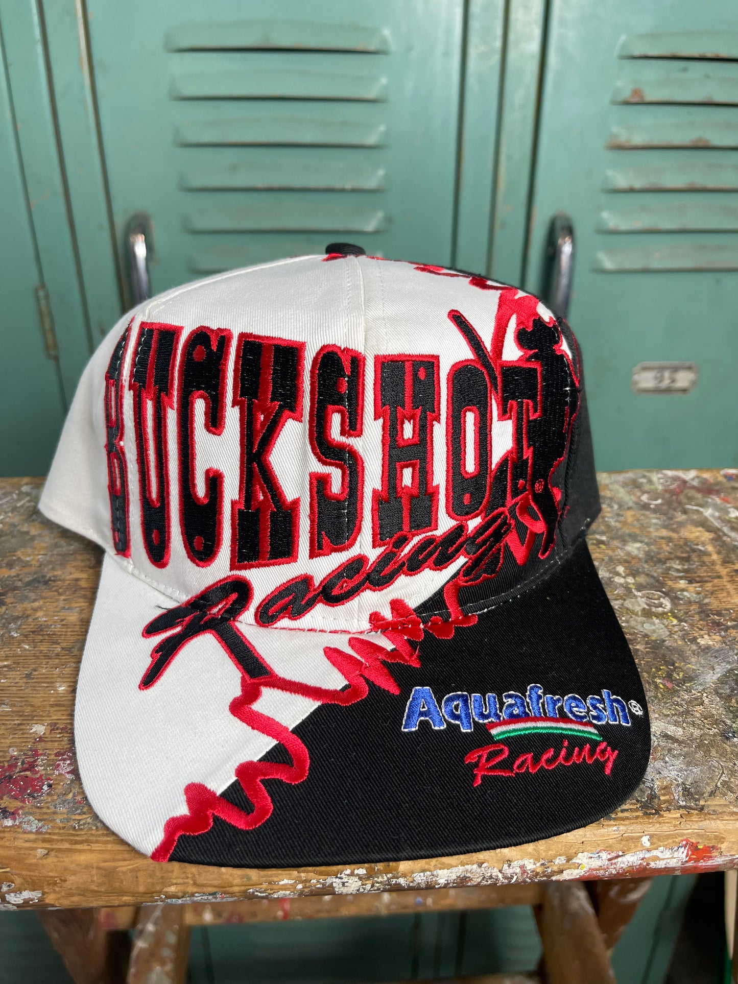 90’s Buckshot Racing / Aquafresh Racing Fully Embroidered NASCAR Snapback Hat (OSFA)