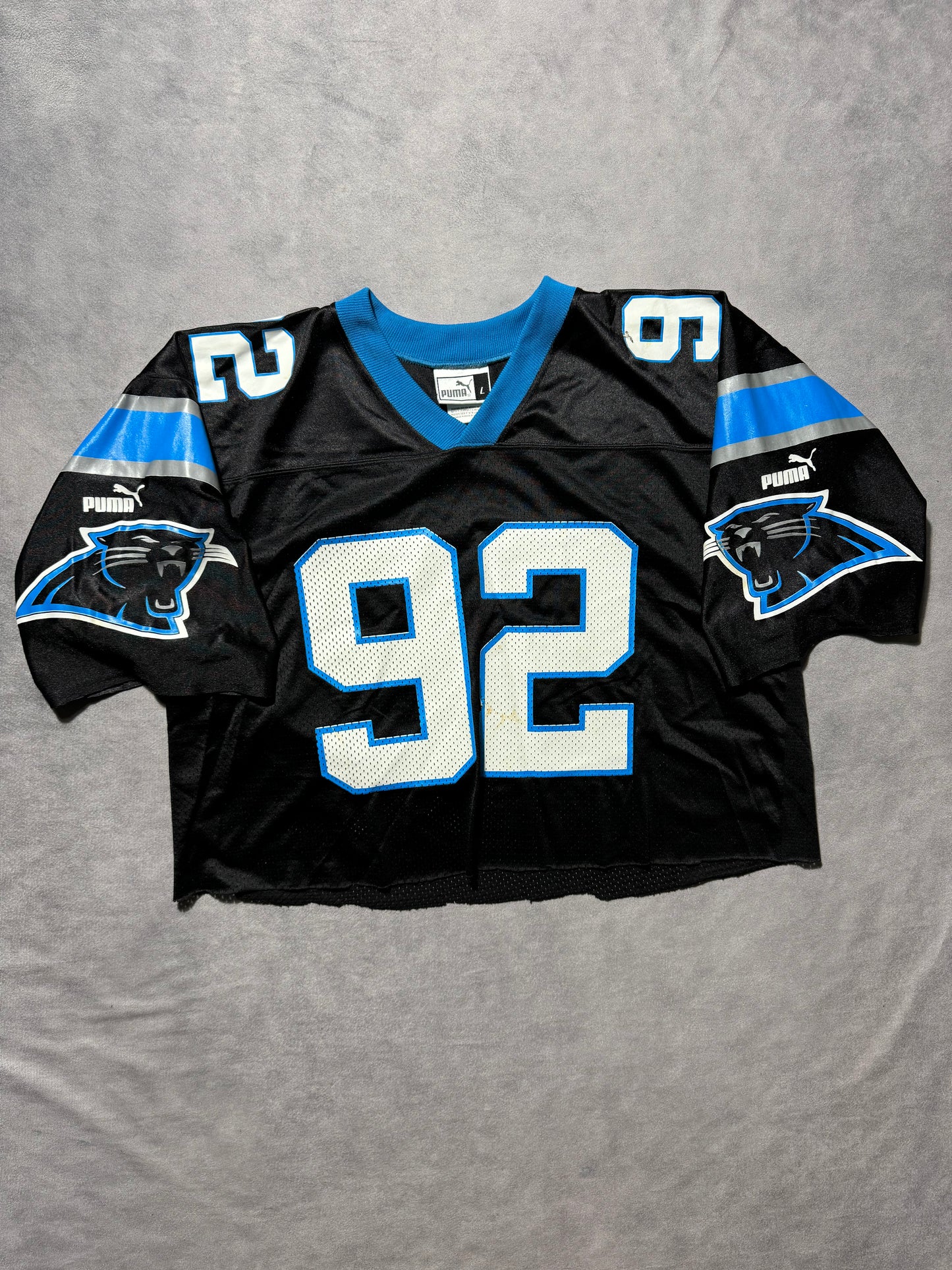 2000 Carolina Panthers Reggie White Vintage Black Puma Cropped NFL Jersey (Boxy XL)