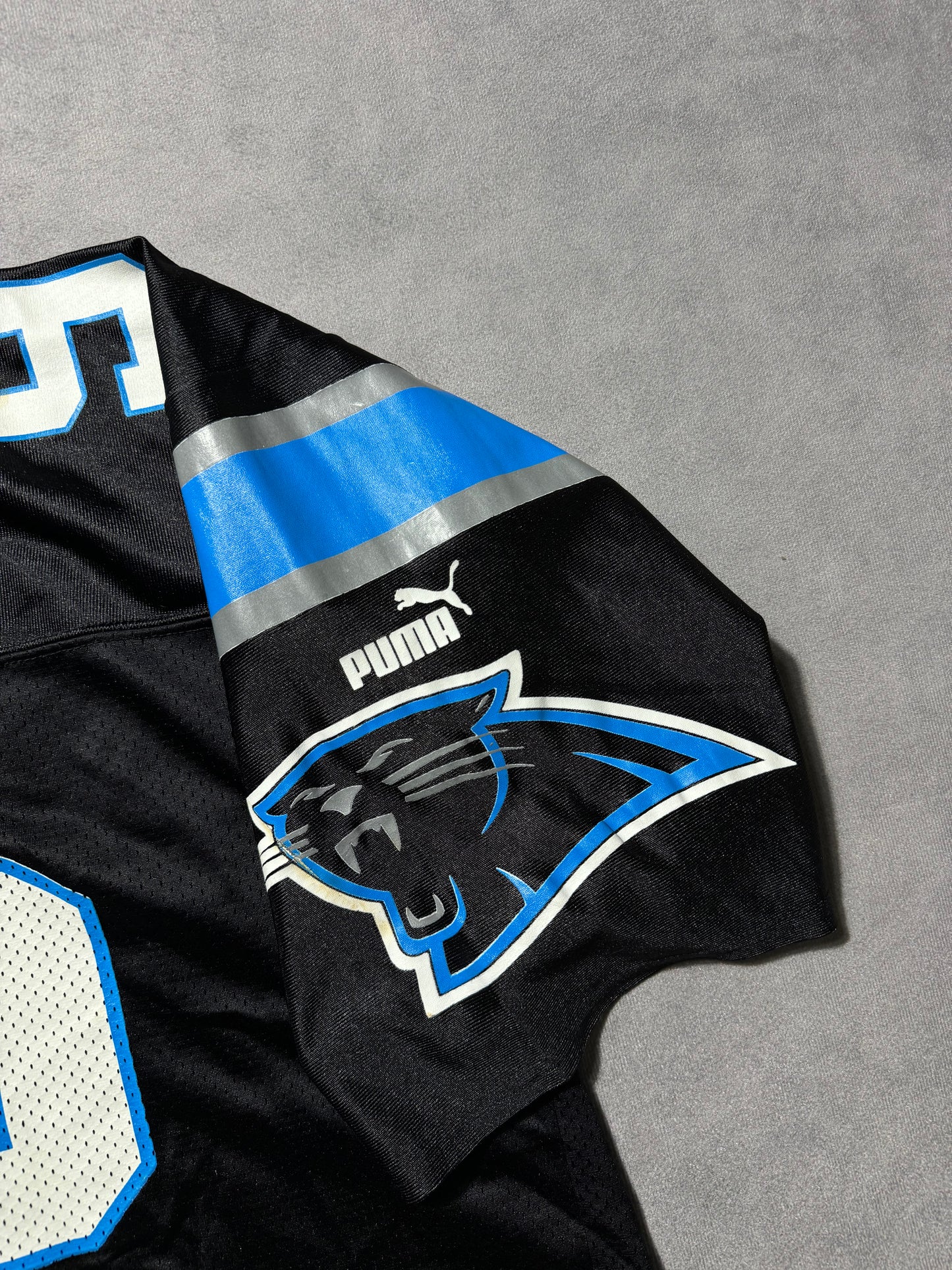 2000 Carolina Panthers Reggie White Vintage Black Puma Cropped NFL Jersey (Boxy XL)