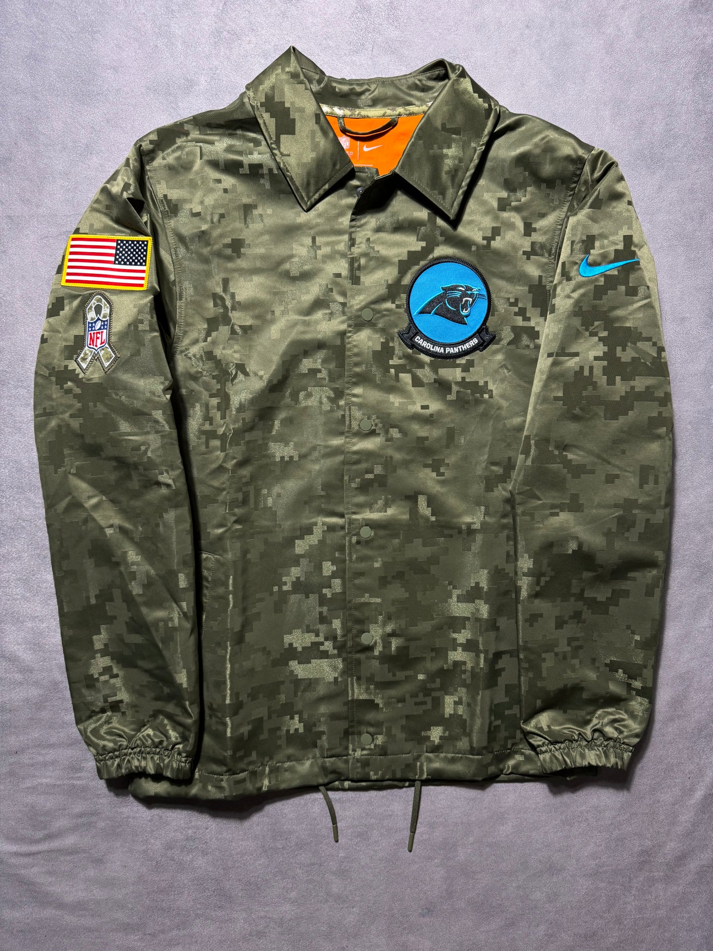 2019 Carolina Panthers Nike Digi Camo Salute to Service S2S Sideline NFL Coaches Jacket (Medium)