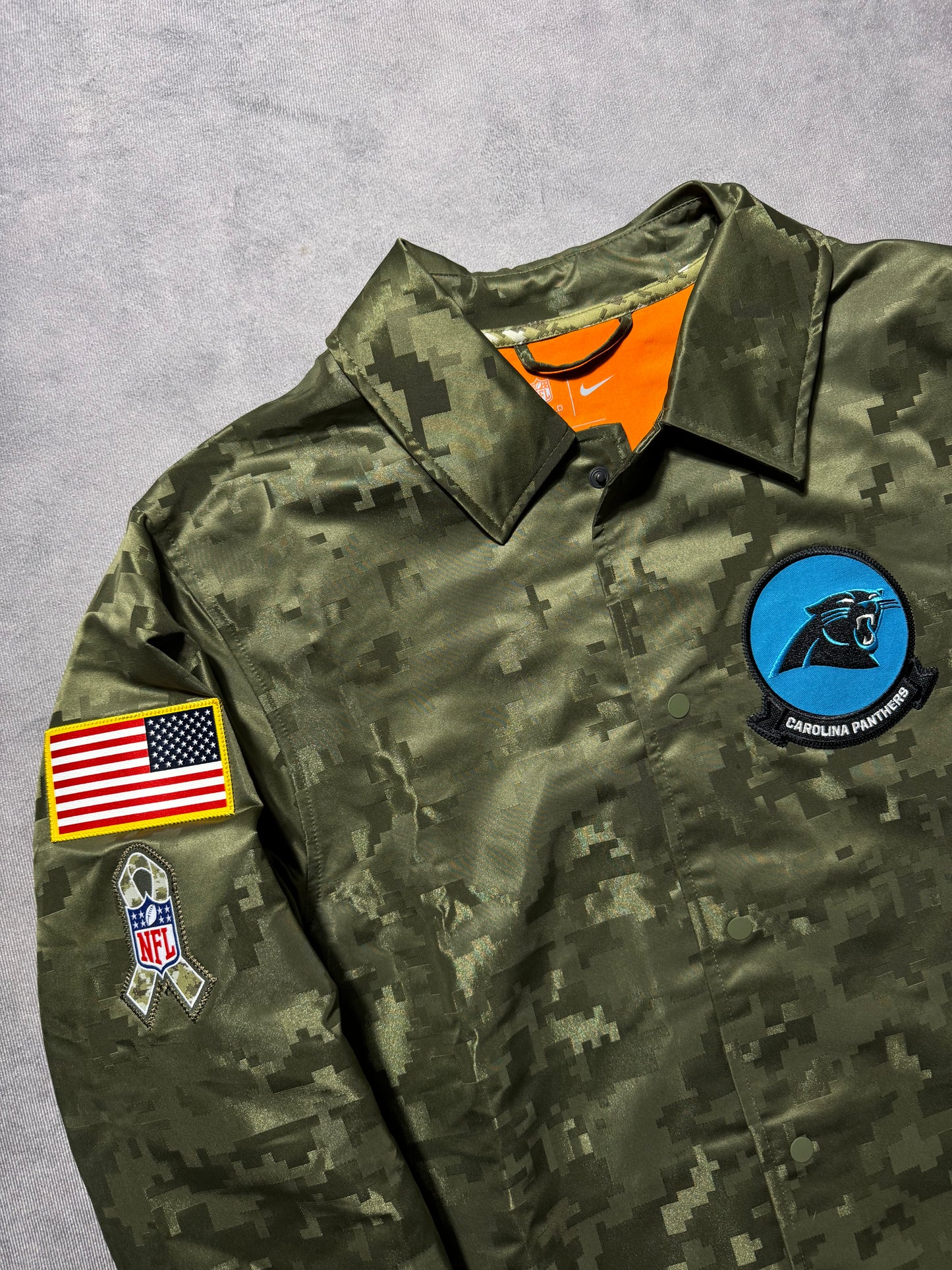 2019 Carolina Panthers Nike Digi Camo Salute to Service S2S Sideline NFL Coaches Jacket (Medium)
