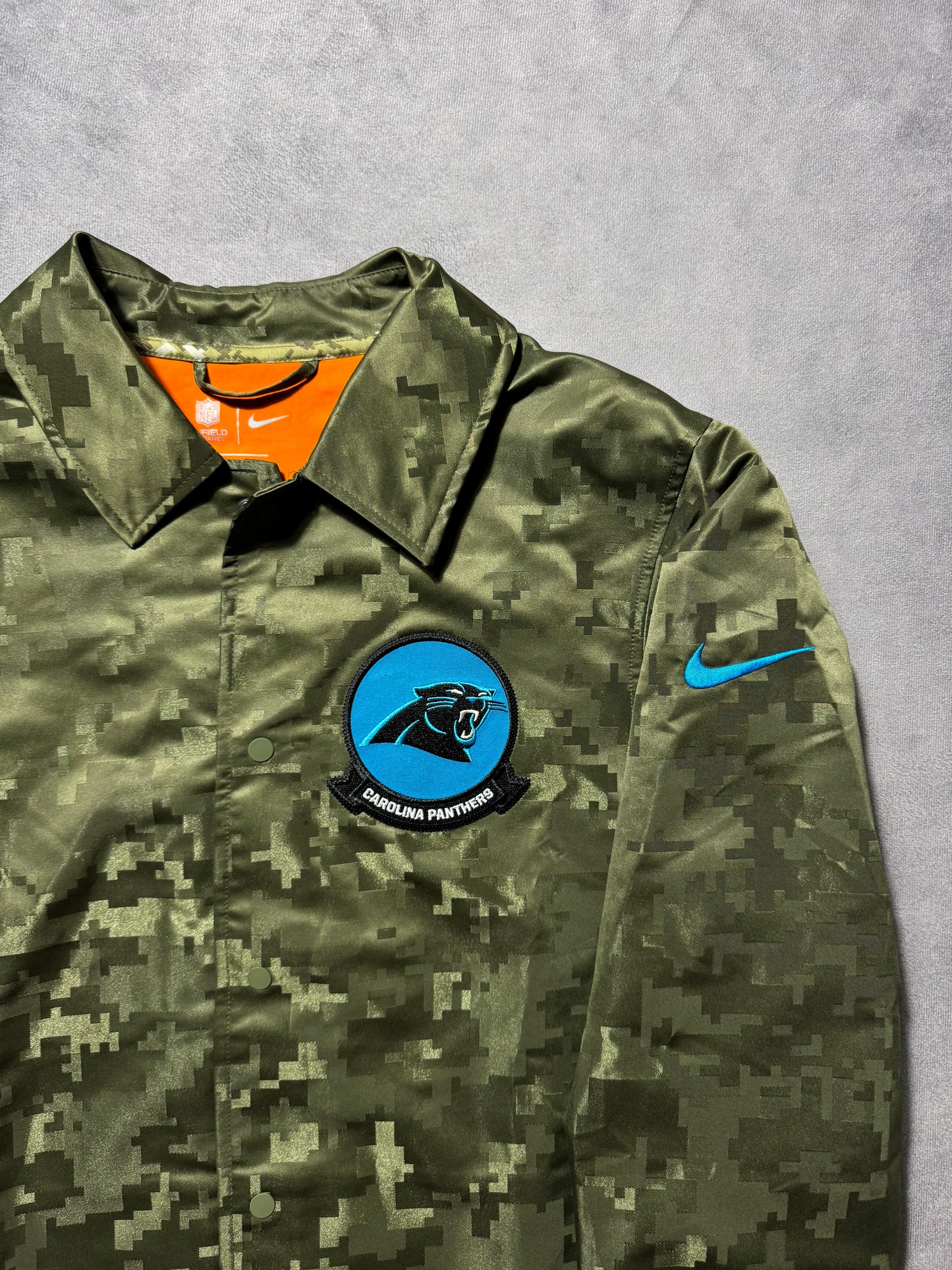 2019 Carolina Panthers Nike Digi Camo Salute to Service S2S Sideline NFL Coaches Jacket (Medium)
