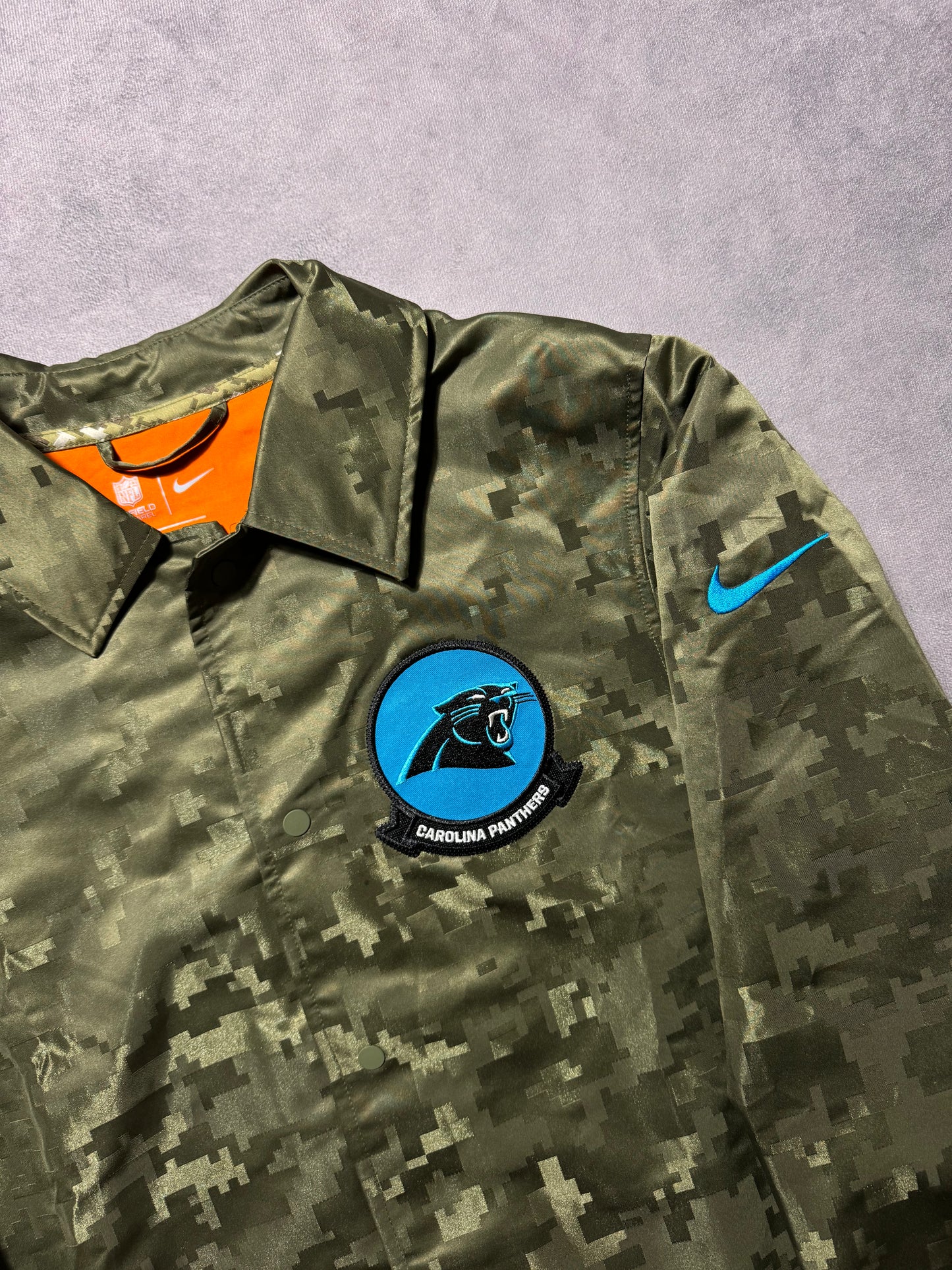 2019 Carolina Panthers Nike Digi Camo Salute to Service S2S Sideline NFL Coaches Jacket (Medium)