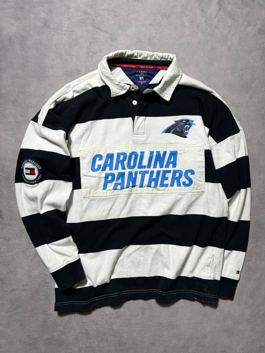 2010’s Carolina Panthers x Tommy Hilfiger #95 Heavyweight NFL Striped Rugby Shirt (Medium)