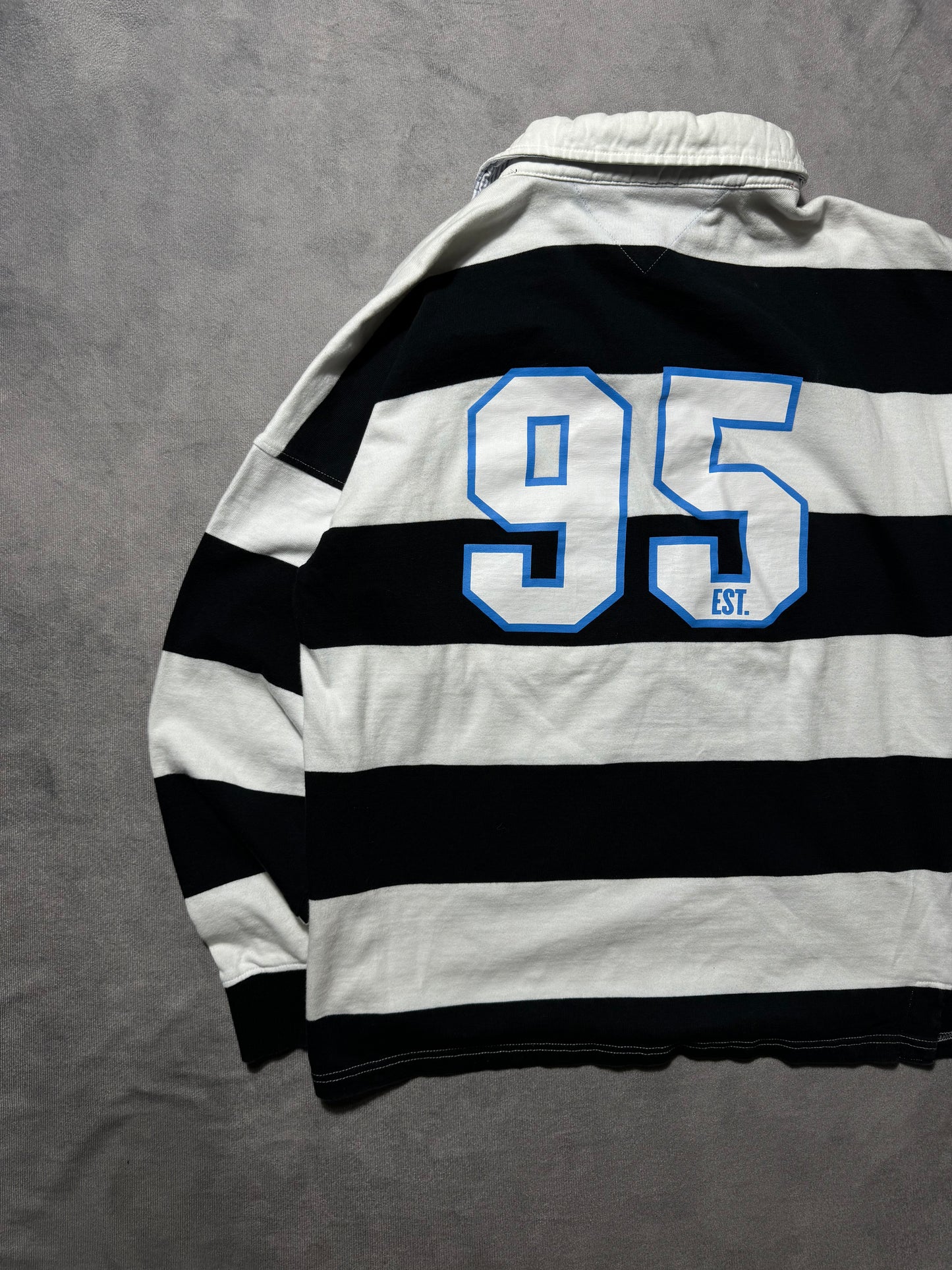 2010’s Carolina Panthers x Tommy Hilfiger #95 Heavyweight NFL Striped Rugby Shirt (Medium)