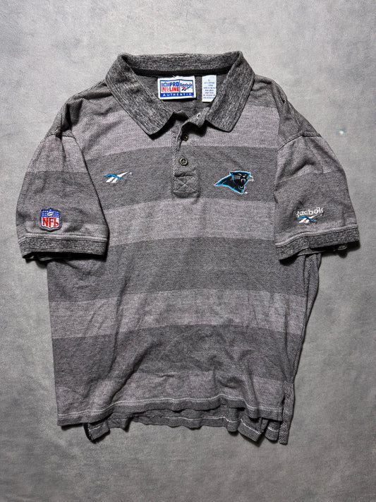 1995 Carolina Panthers Vintage Grey Striped Reebok NFL Pro Line Sideline Collared Polo Shirt (Medium)