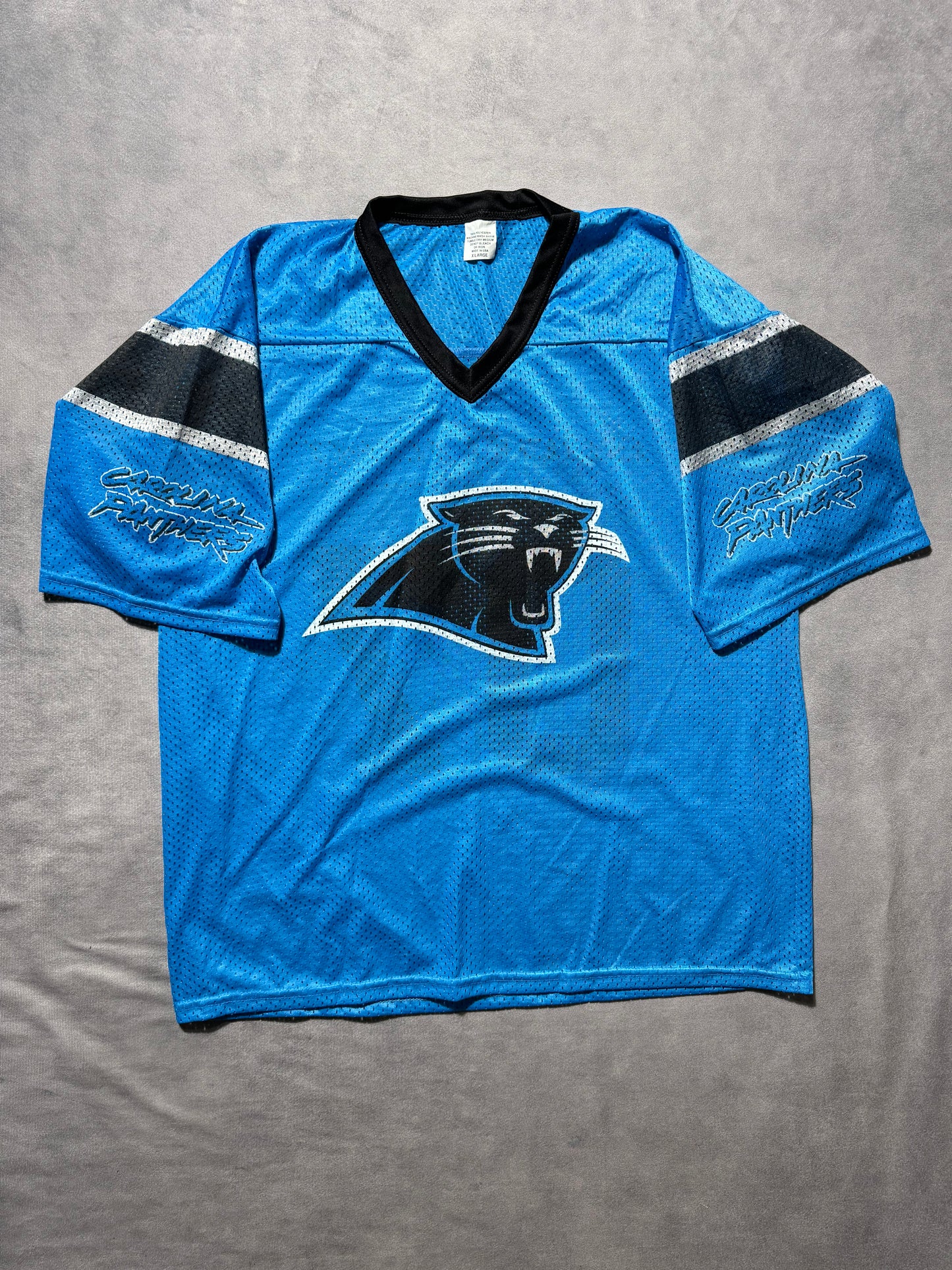 2007 Carolina Panthers x Bud Light Blue Mesh Cat Scratch Font Practice Style NFL Jersey (XL)