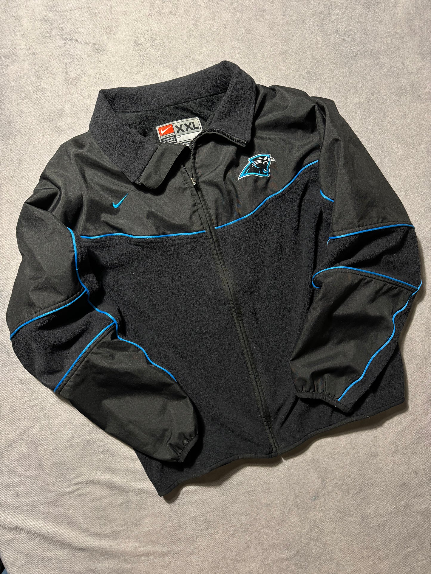 90’s Carolina Panthers Vintage Black Nike Fleece Full Zip Denali Style NFL Jacket (XXL)