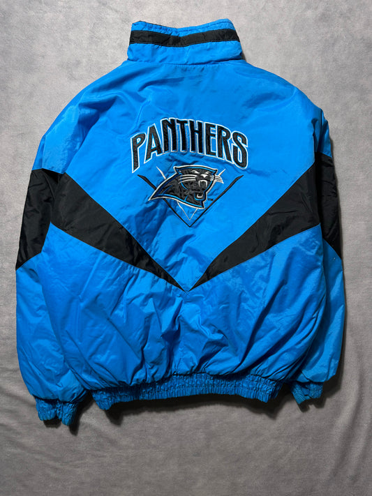 90’s Carolina Panthers Vintage Chalkline Colorblocked NFL Puffer Jacket (Large)