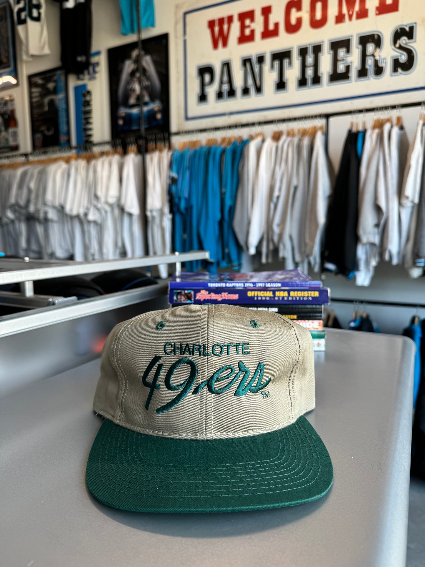 90’s UNC Charlotte 49ers Vintage Green/Khaki Script College Snapback Hat - Deadstock (OSFA)