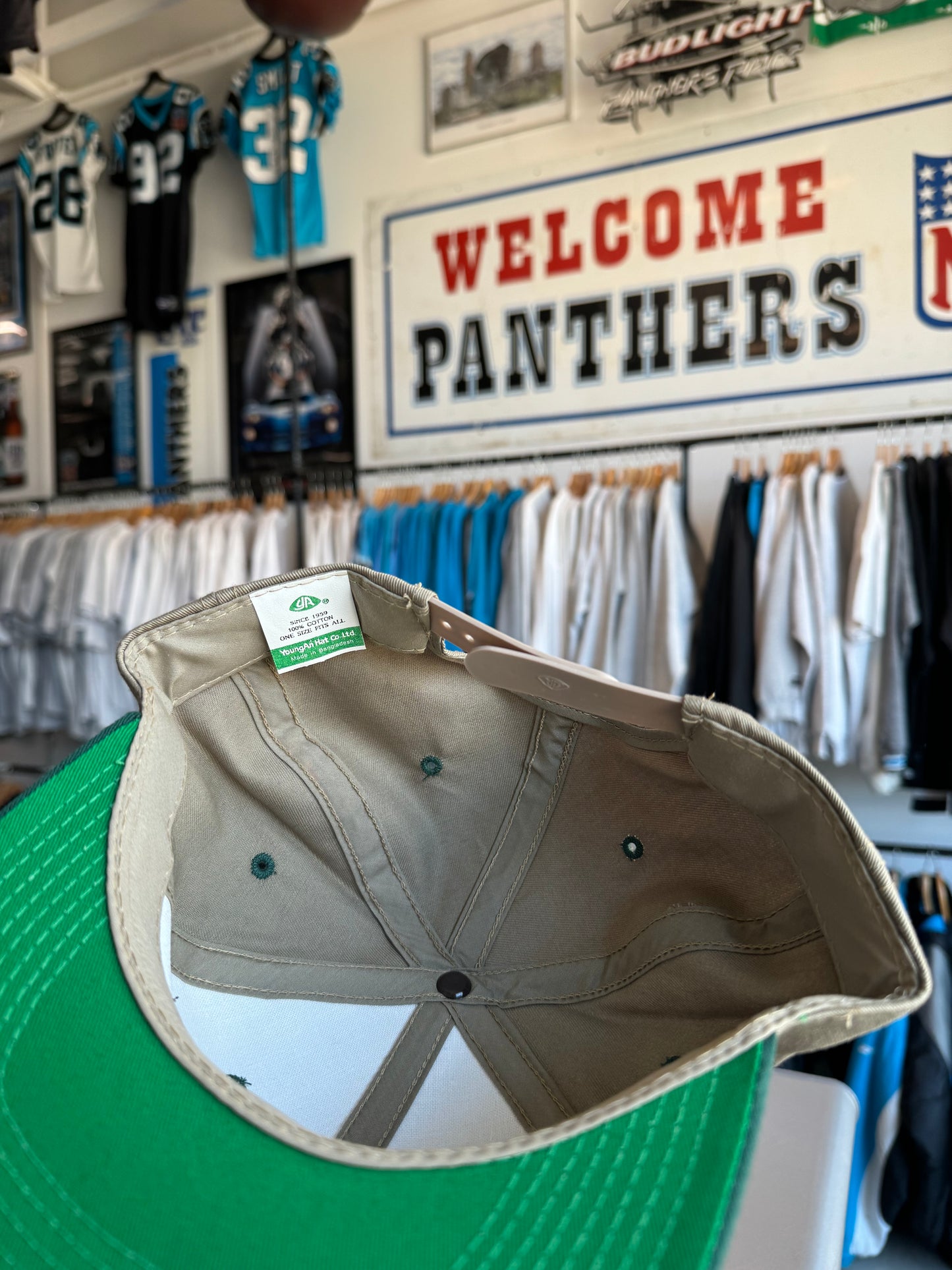 90’s UNC Charlotte 49ers Vintage Green/Khaki Script College Snapback Hat - Deadstock (OSFA)