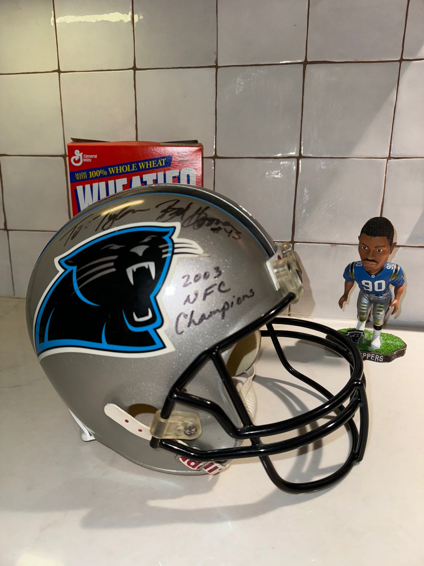 2003 Carolina Panthers Vintage Full Sized Riddell Helmet NFC Champions - Autographed by Brad Hoover