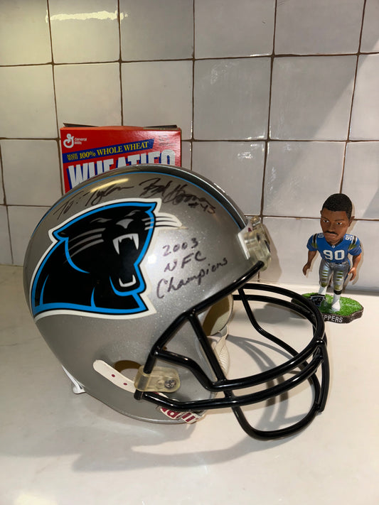 2003 Carolina Panthers Vintage Full Sized Riddell Helmet NFC Champions - Autographed by Brad Hoover