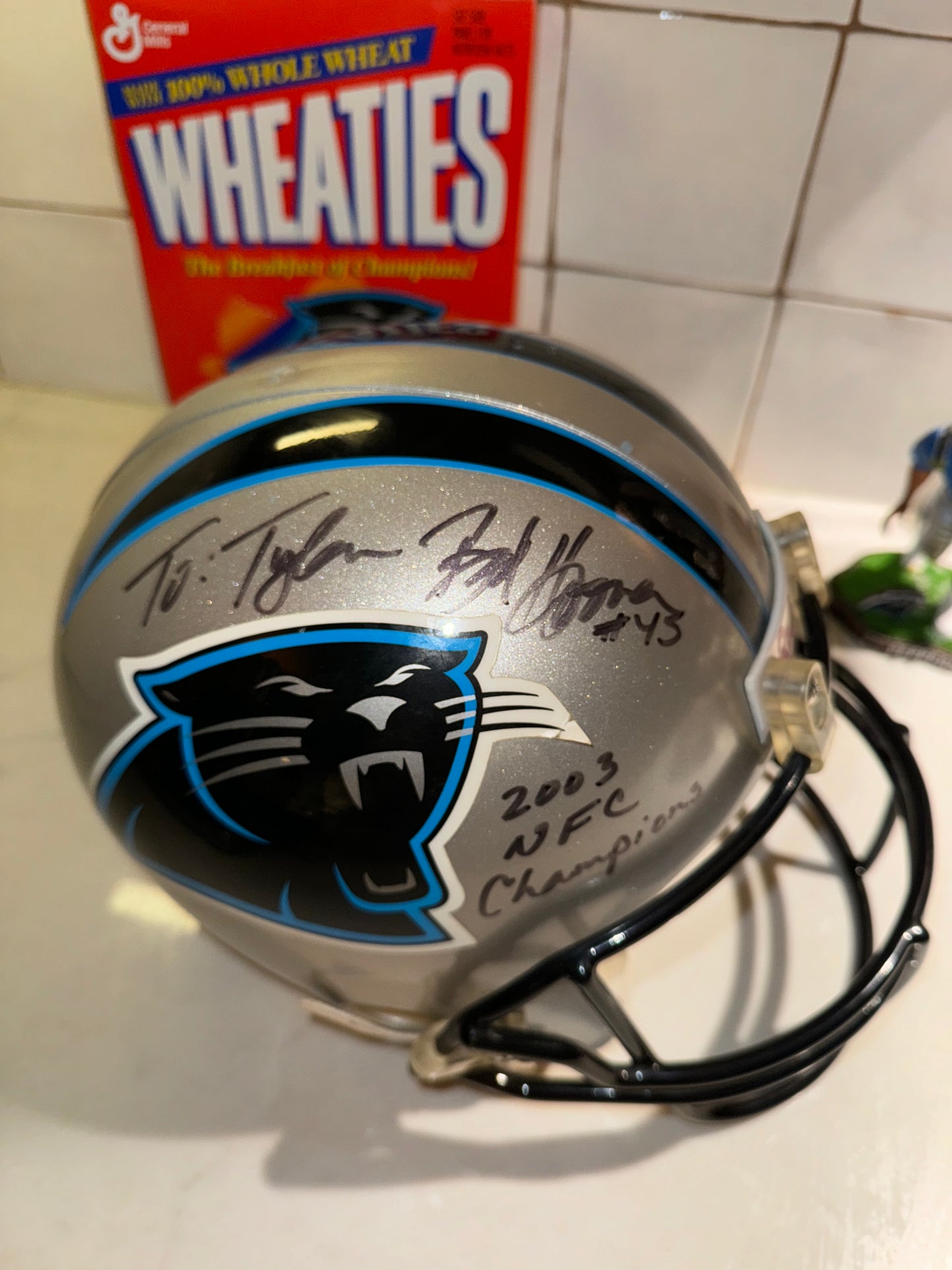 2003 Carolina Panthers Vintage Full Sized Riddell Helmet NFC Champions - Autographed by Brad Hoover