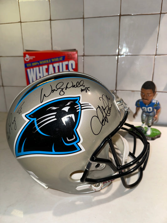 2001 Carolina Panthers Vintage Riddell Full Sized NFL Helmet - Autographed by Dan Morgan, Wesley Walls & Chris Weinke