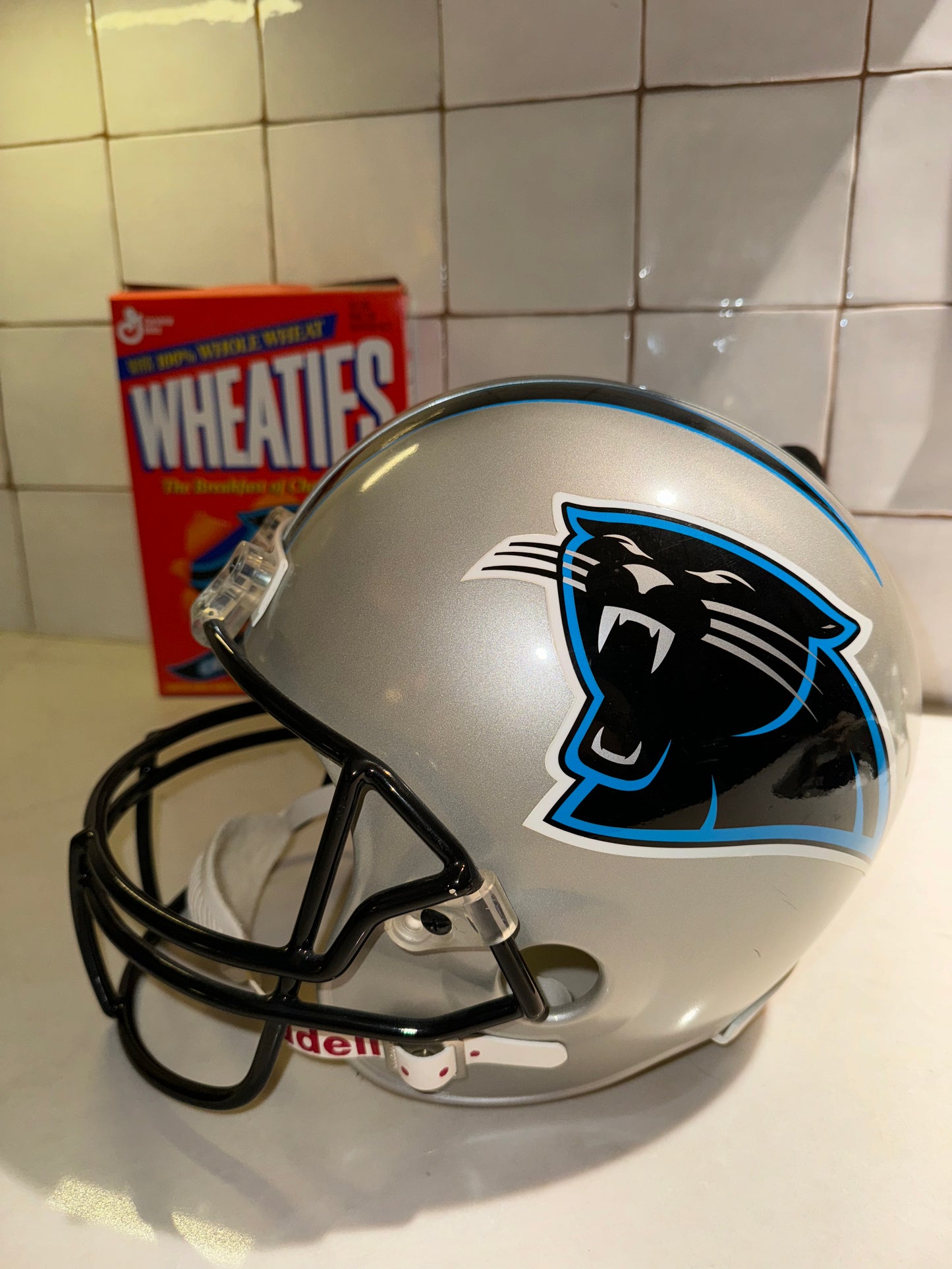 2001 Carolina Panthers Vintage Riddell Full Sized NFL Helmet - Autographed by Dan Morgan, Wesley Walls & Chris Weinke