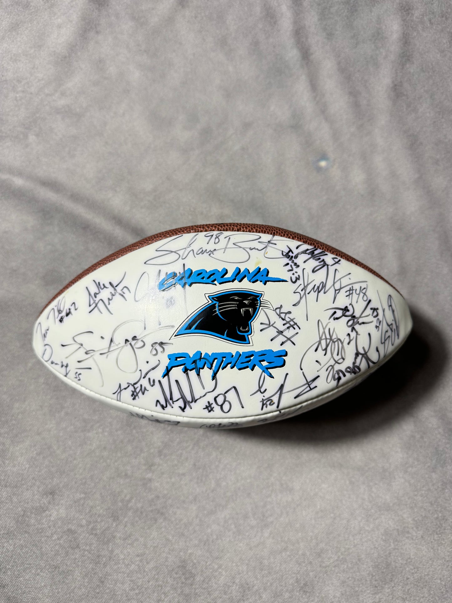 2003 Carolina Panthers Vintage NFC Champions Super Bowl XXXVIII Full Team Autographed NFL Ball w/ Engraved Display