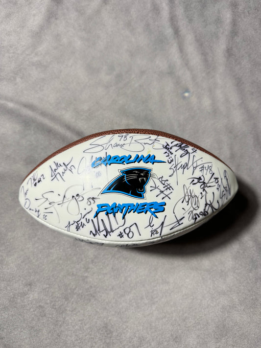 2003 Carolina Panthers Vintage NFC Champions Super Bowl XXXVIII Full Team Autographed NFL Ball w/ Engraved Display