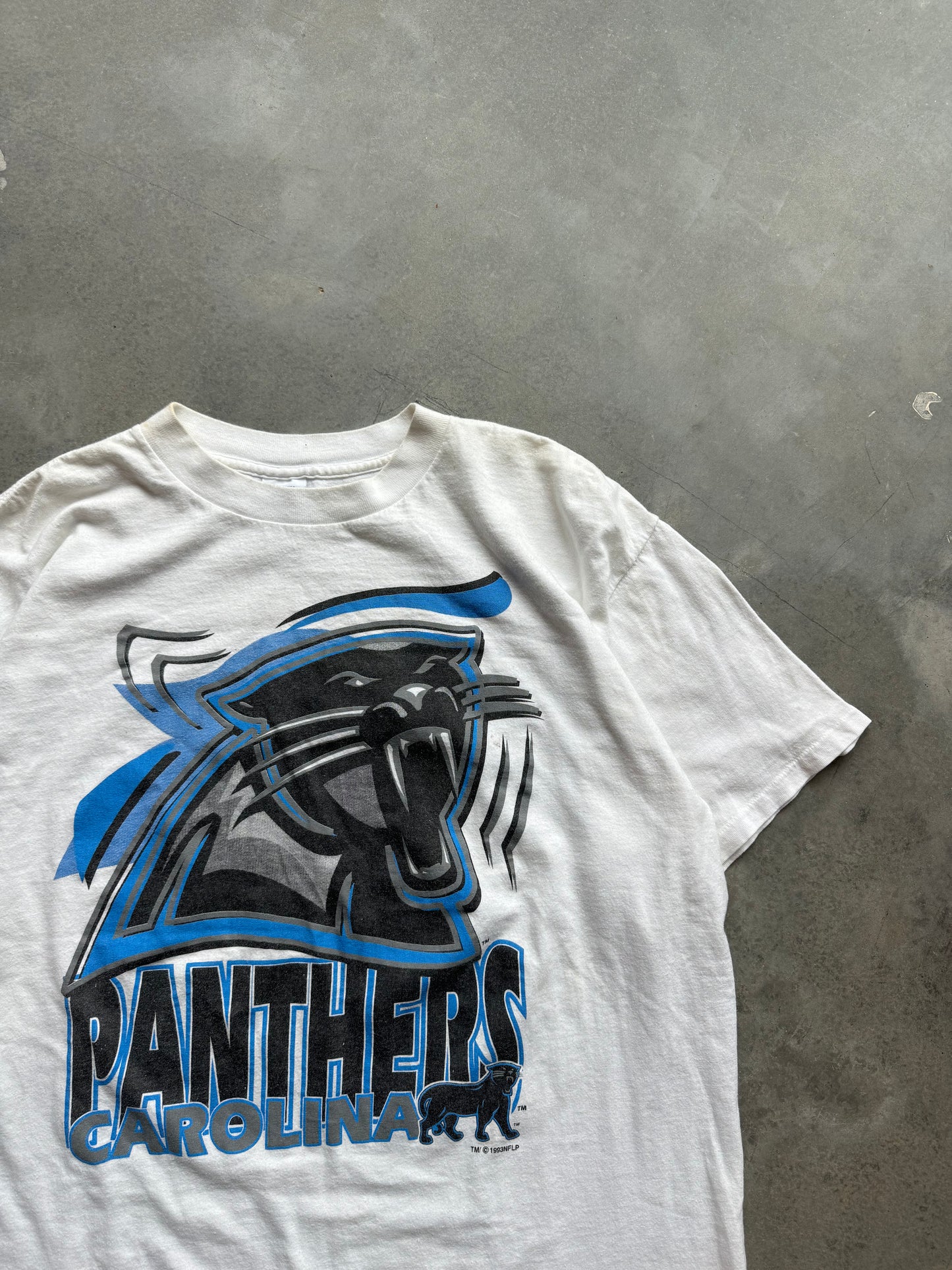 1993 Carolina Panthers Vintage Salem Sportswear Alternate Full Cat Big Sketch Logo NFL Tee (XL)