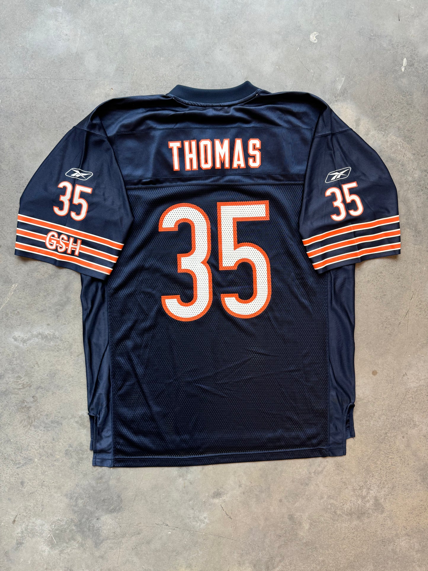 00’s Chicago Bears Anthony Thomas Vintage Navy Blue Reebok NFL Jersey (Large)