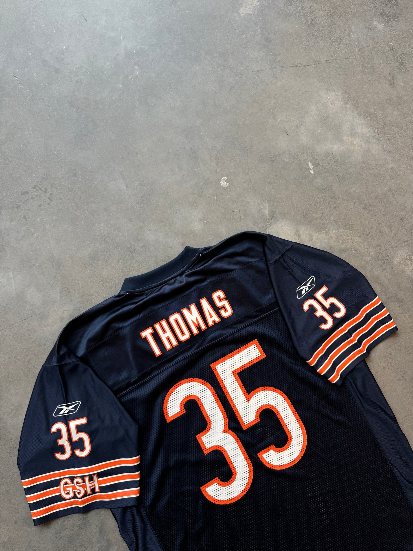 00’s Chicago Bears Anthony Thomas Vintage Navy Blue Reebok NFL Jersey (Large)