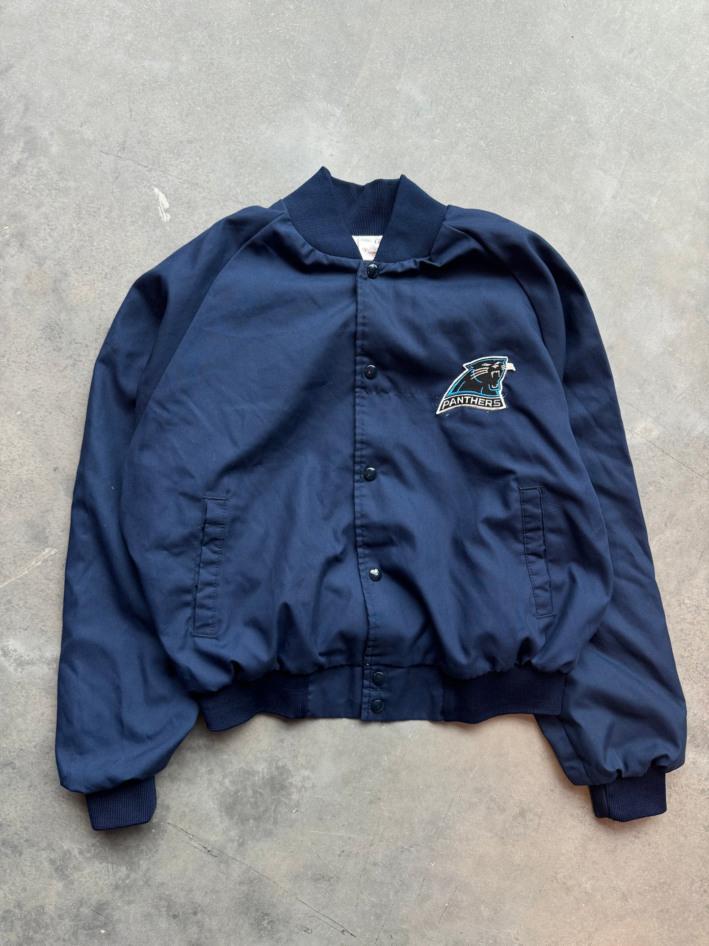 90’s Carolina Panthers Vintage Navy Blue Button Snap NFL Jacket (Medium)