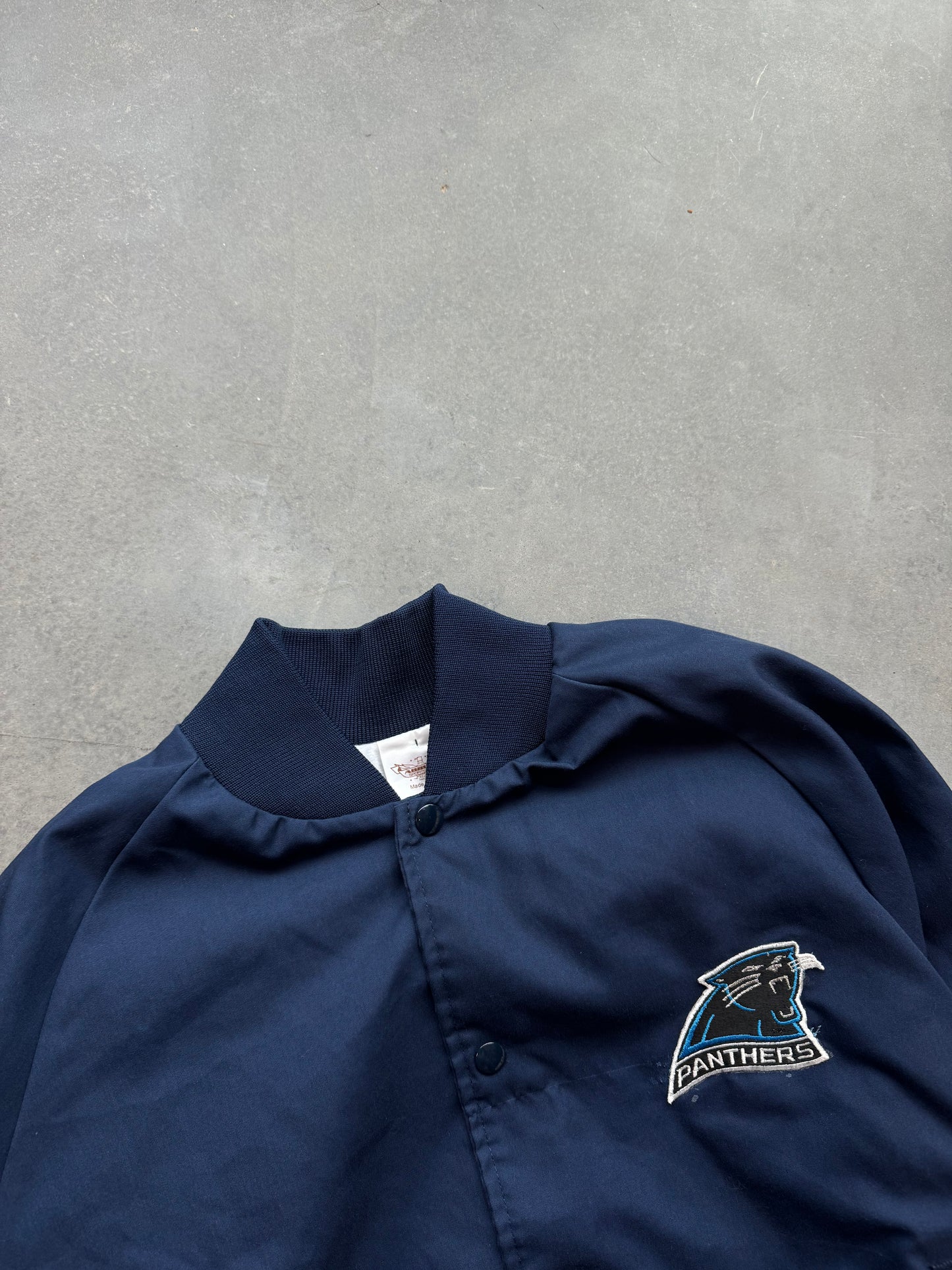 90’s Carolina Panthers Vintage Navy Blue Button Snap NFL Jacket (Medium)