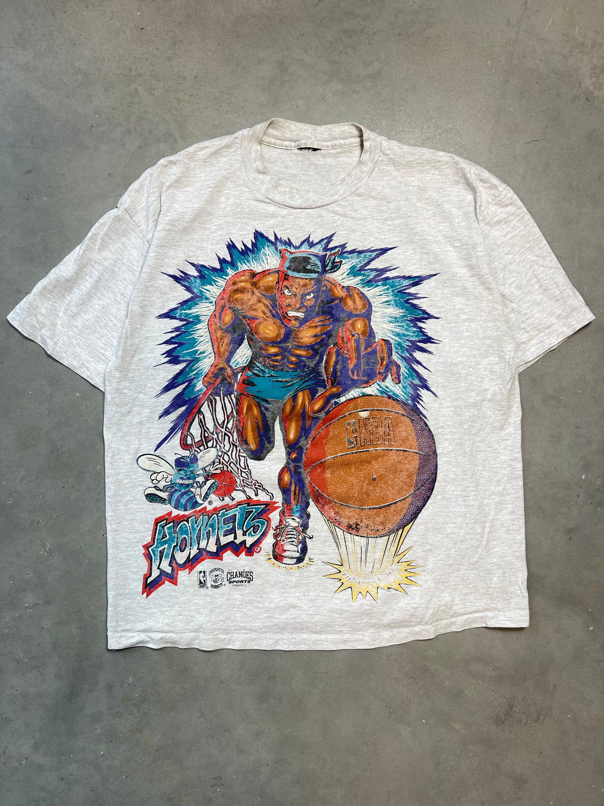 1993 Charlotte Hornets Vintage Comic Style Breakthrough NBA Tee