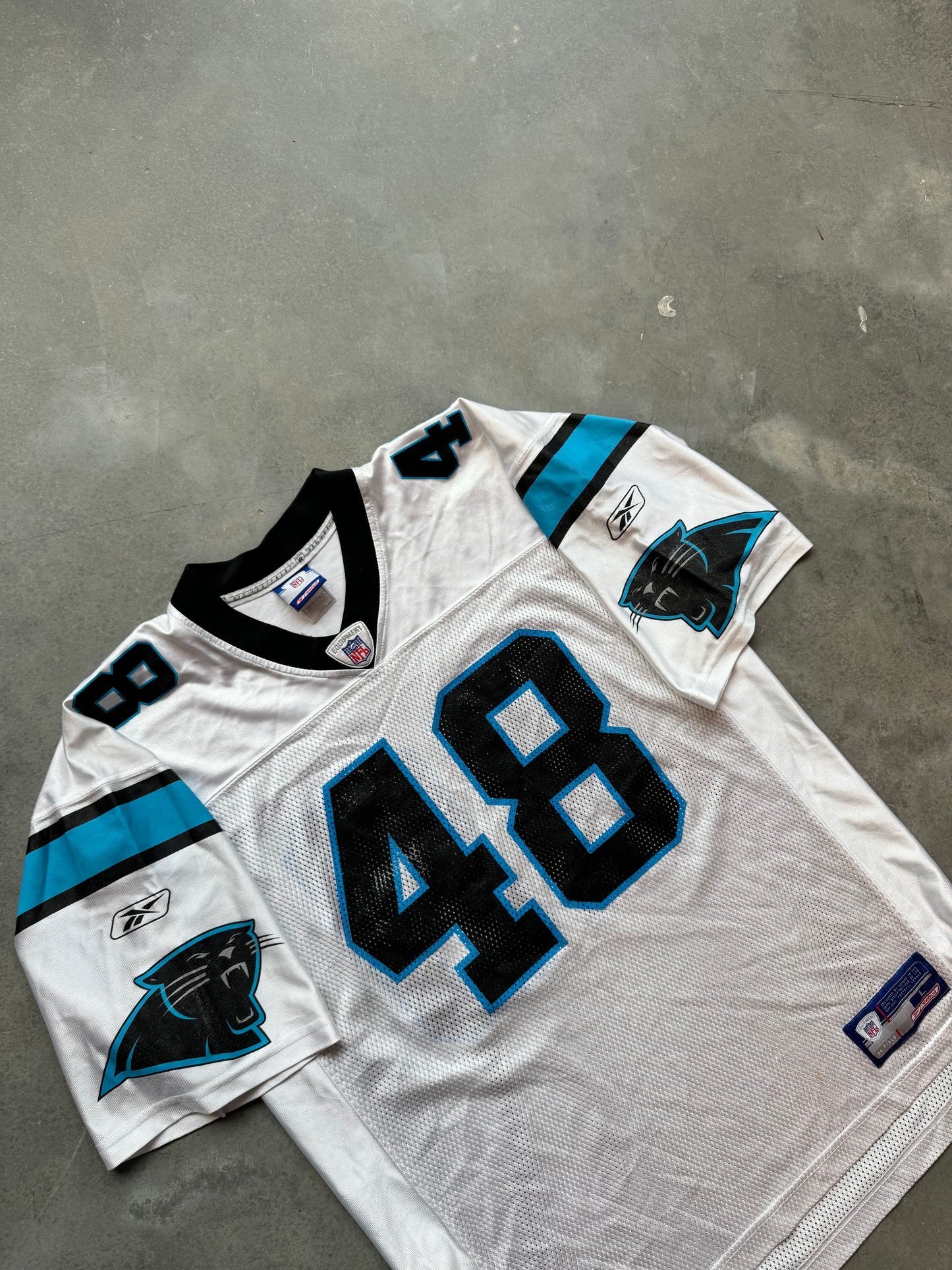 00’s Carolina Panthers Stephen Davis Vintage White Reebok NFL Jersey (Large)