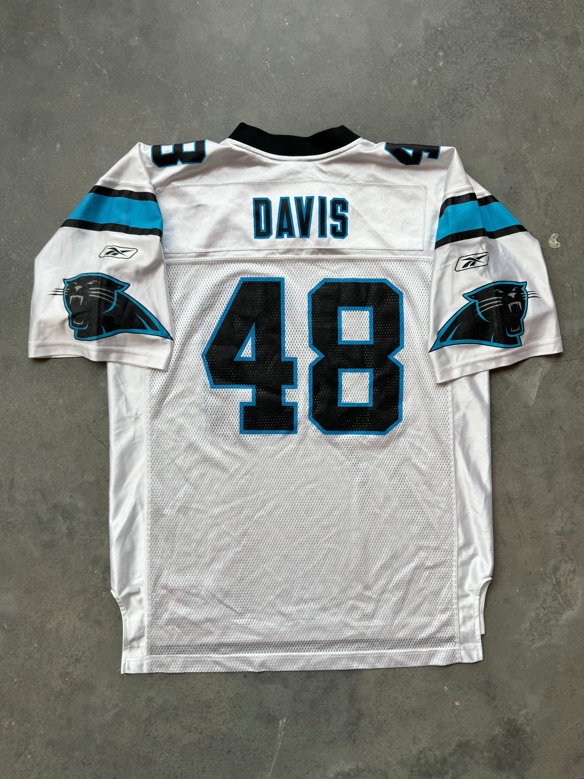 00 s Carolina Panthers Stephen Davis Vintage White Reebok NFL Jersey Locker Room CLT