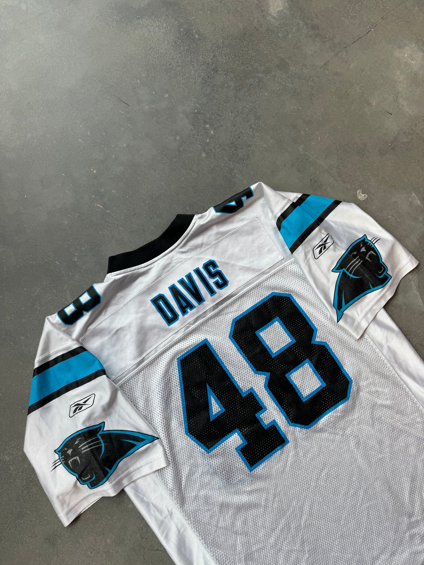 00’s Carolina Panthers Stephen Davis Vintage White Reebok NFL Jersey (Large)