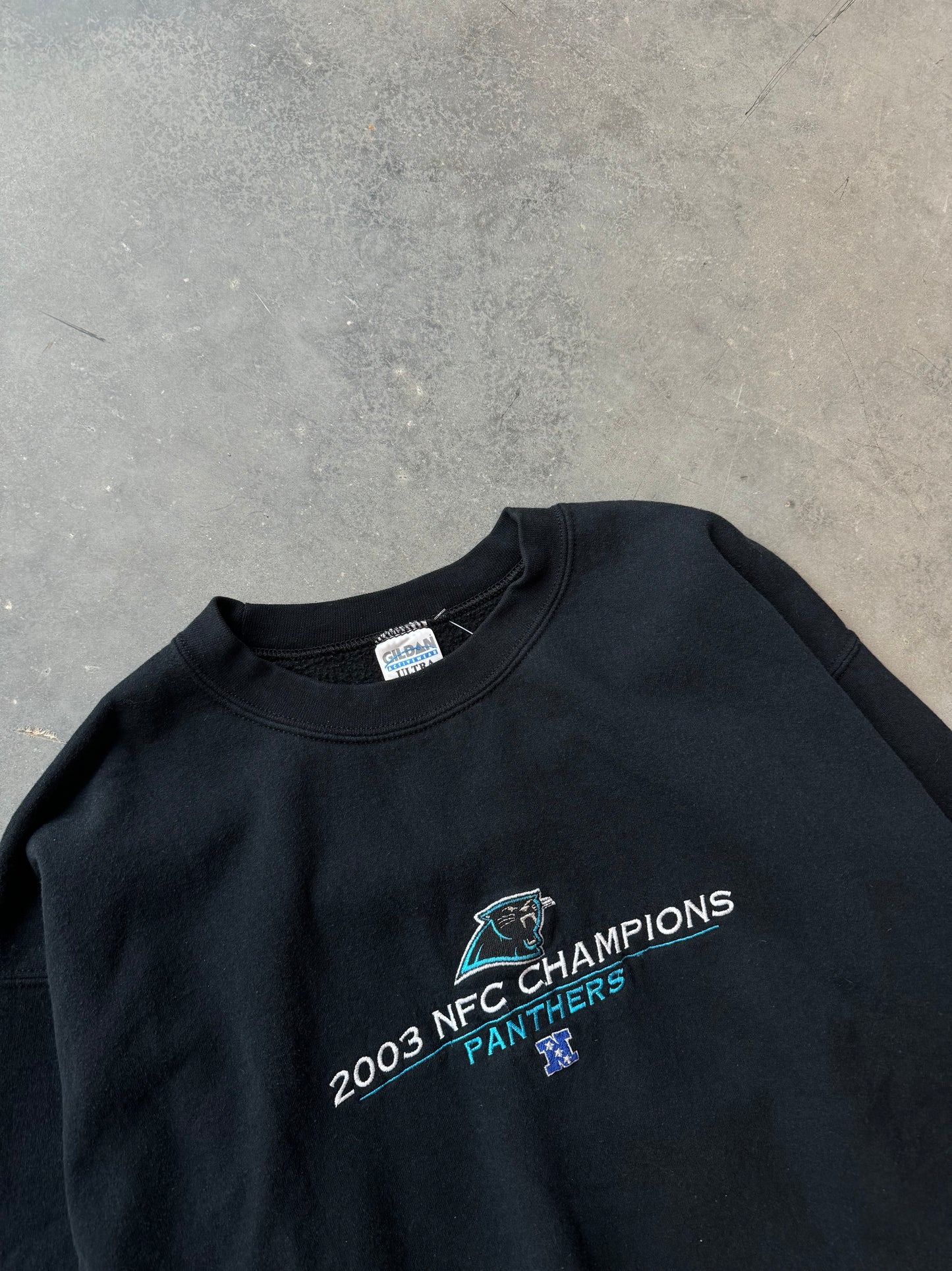 2003 Carolina Panthers Vintage NFC Champions Embroidered NFL Crewneck (Large)