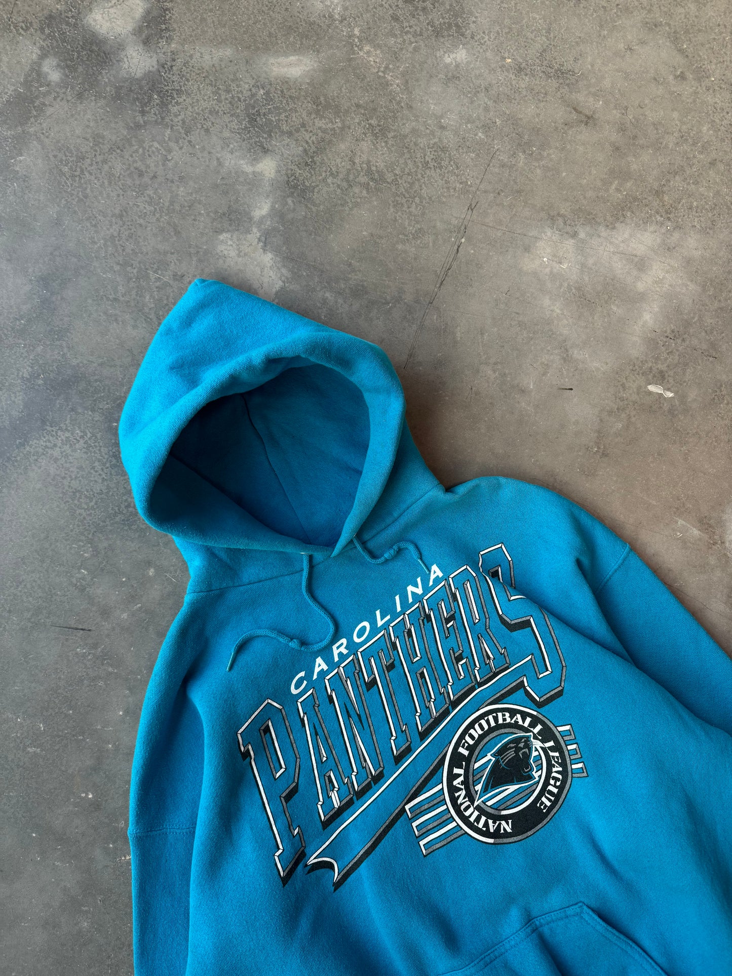 90’s Carolina Panthers Vintage Logo 7 Electric Blue NFL Hoodie (Large)