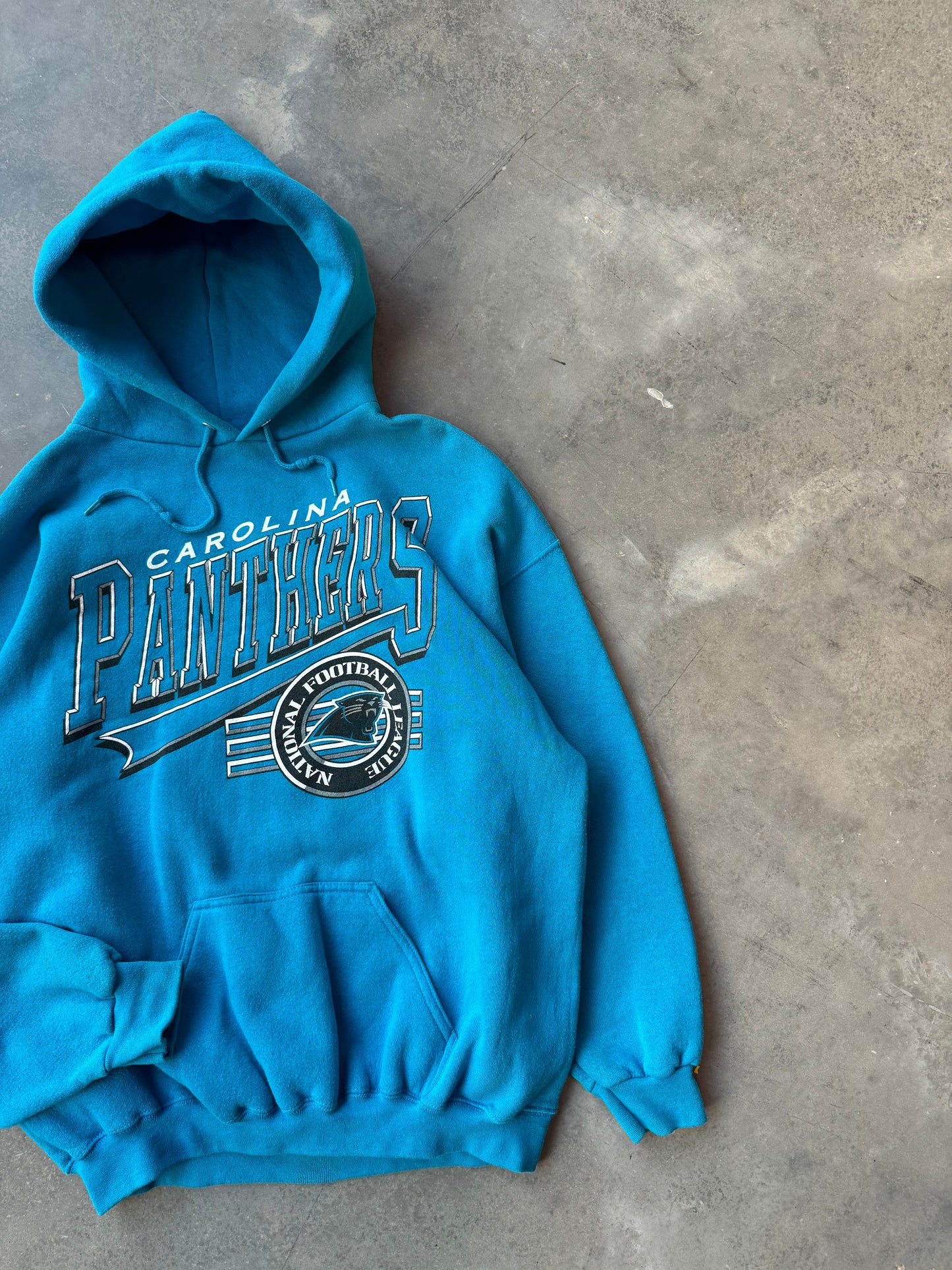 90’s Carolina Panthers Vintage Logo 7 Electric Blue NFL Hoodie (Large)