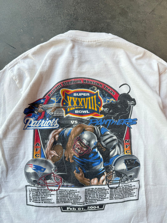 2004 Carolina Panthers vs. New England Patriots Super Bowl XXXVIII Mascot Match Up Caricature NFL Tee (Large)