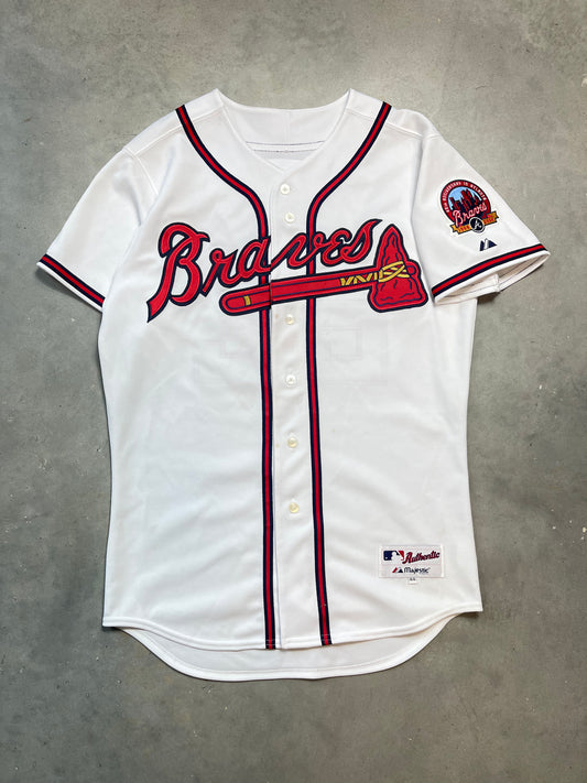 2006 Atlanta Braves Marcus Miles 40th Anniversary in Atlanta Patch Vintage Majestic White MLB Authentic Jersey (44/Large)