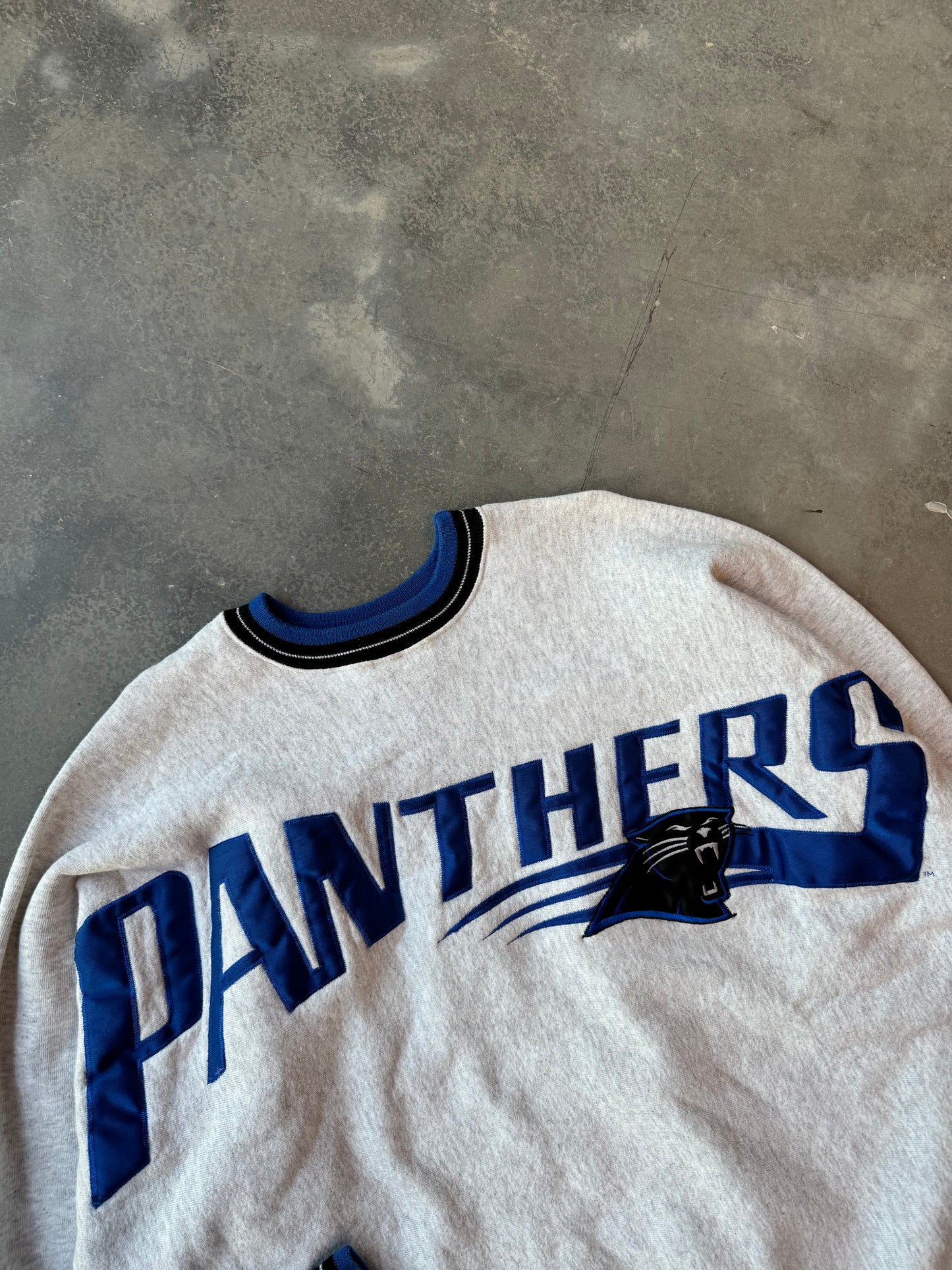 90’s Carolina Panthers Vintage Embroidered Shoulder to Shoulder Word Mark NFL Legends Sportswear Crewneck (XL)