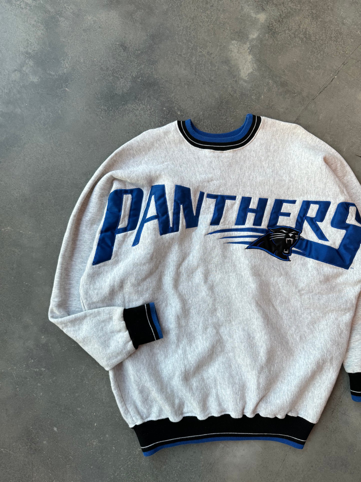 90’s Carolina Panthers Vintage Embroidered Shoulder to Shoulder Word Mark NFL Legends Sportswear Crewneck (XL)