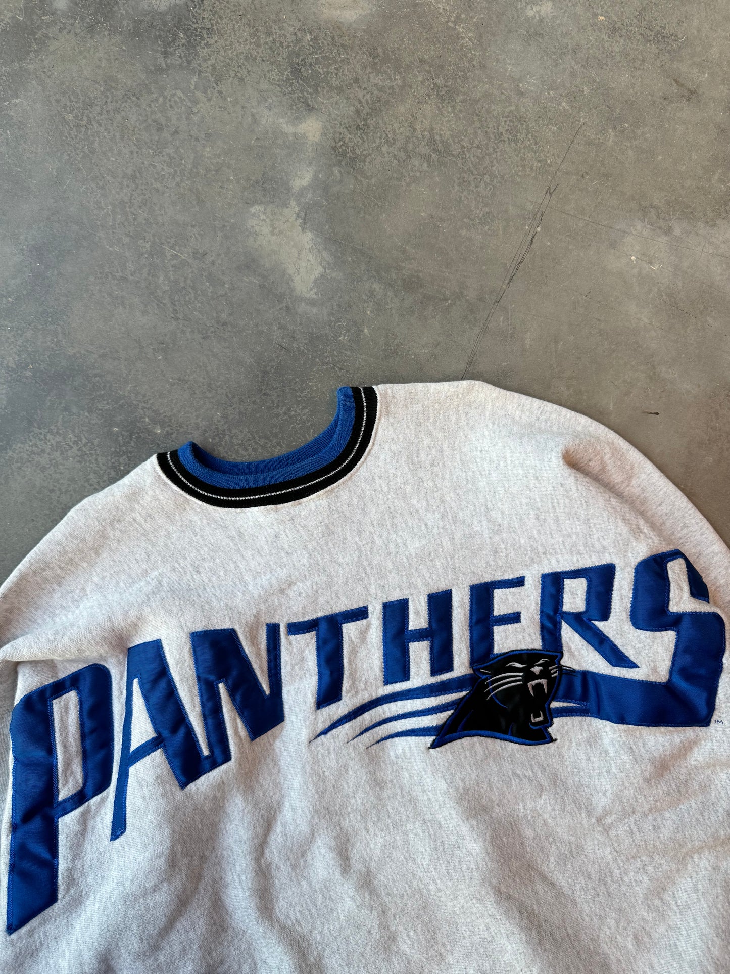 90’s Carolina Panthers Vintage Embroidered Shoulder to Shoulder Word Mark NFL Legends Sportswear Crewneck (XL)