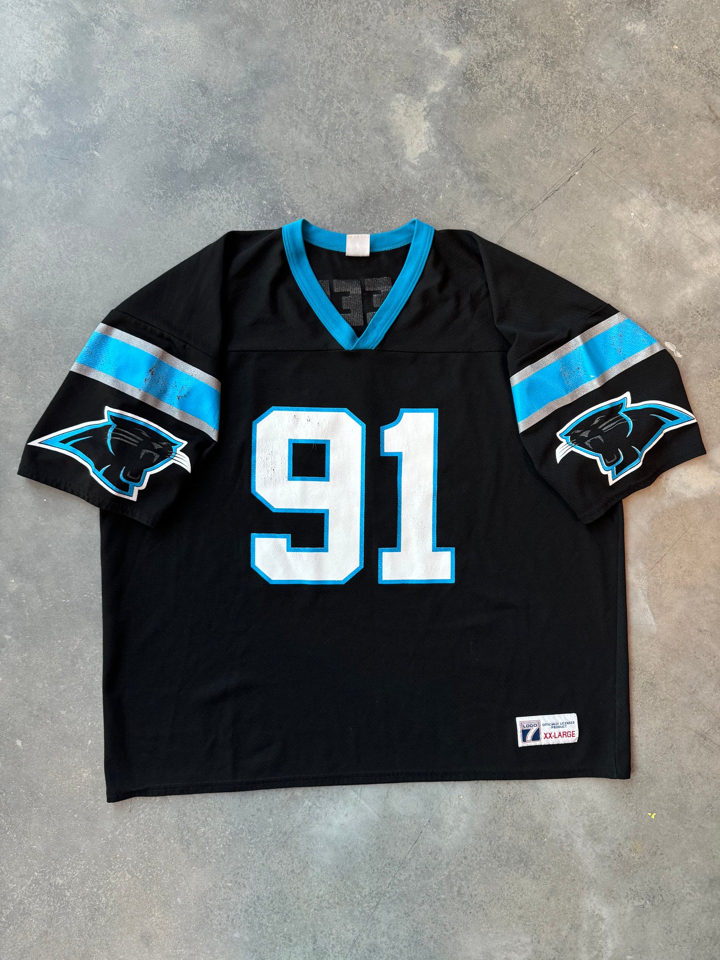 90’s Carolina Panthers Kevin Greene Vintage Logo 7 Black NFL Jersey (XXL)