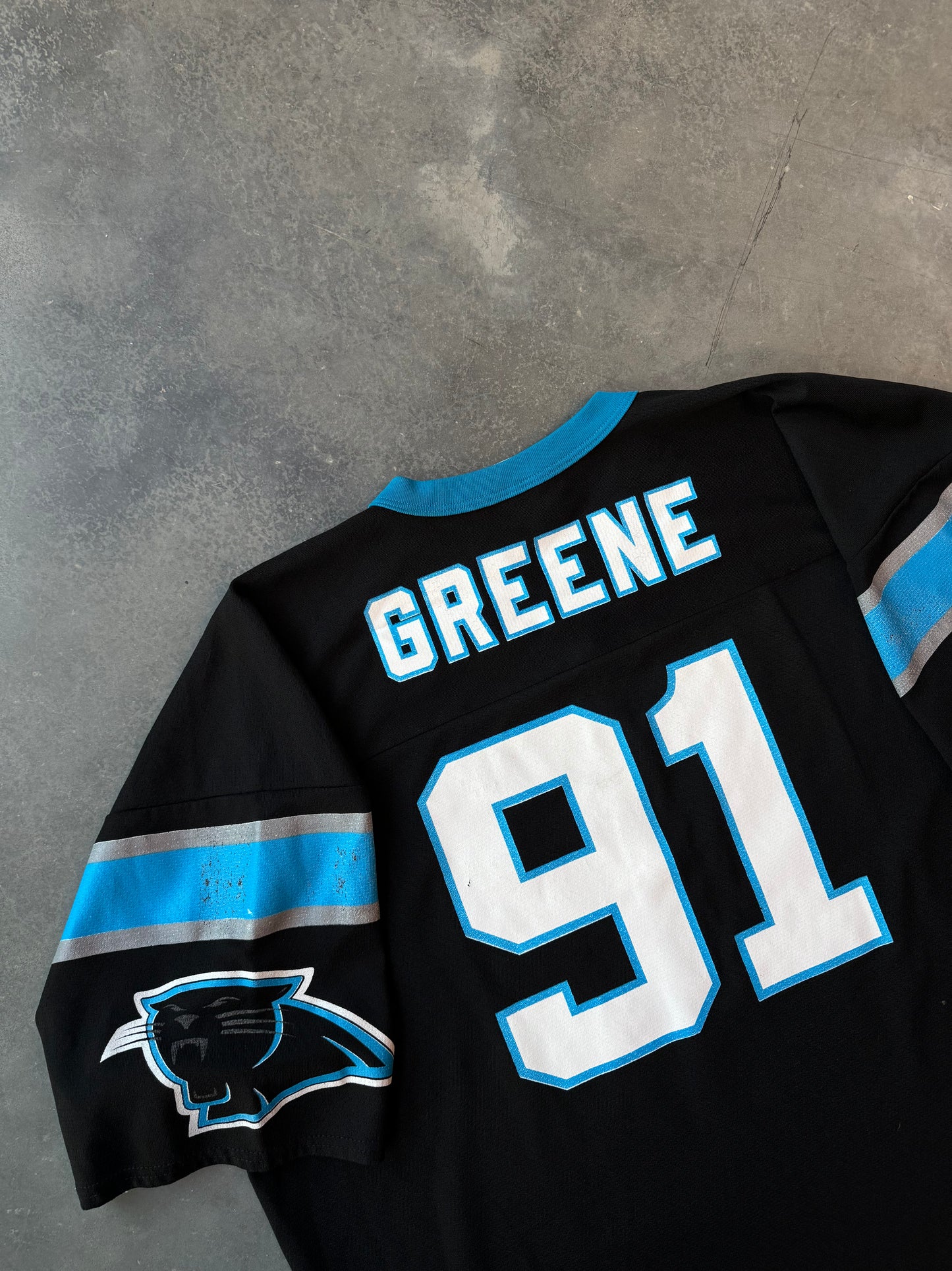 90’s Carolina Panthers Kevin Greene Vintage Logo 7 Black NFL Jersey (XXL)