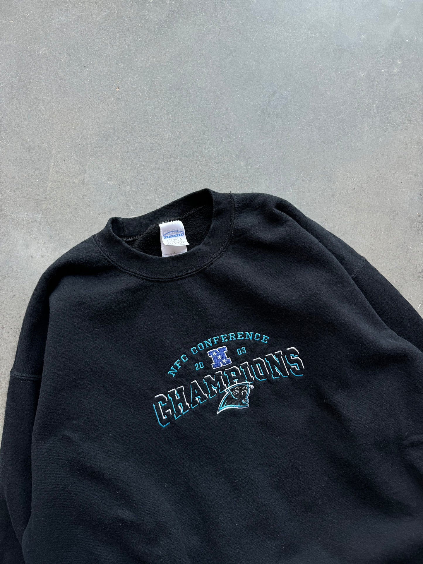 2003 Carolina Panthers Vintage NFC Champions Embroidered NFL Crewneck (Large)