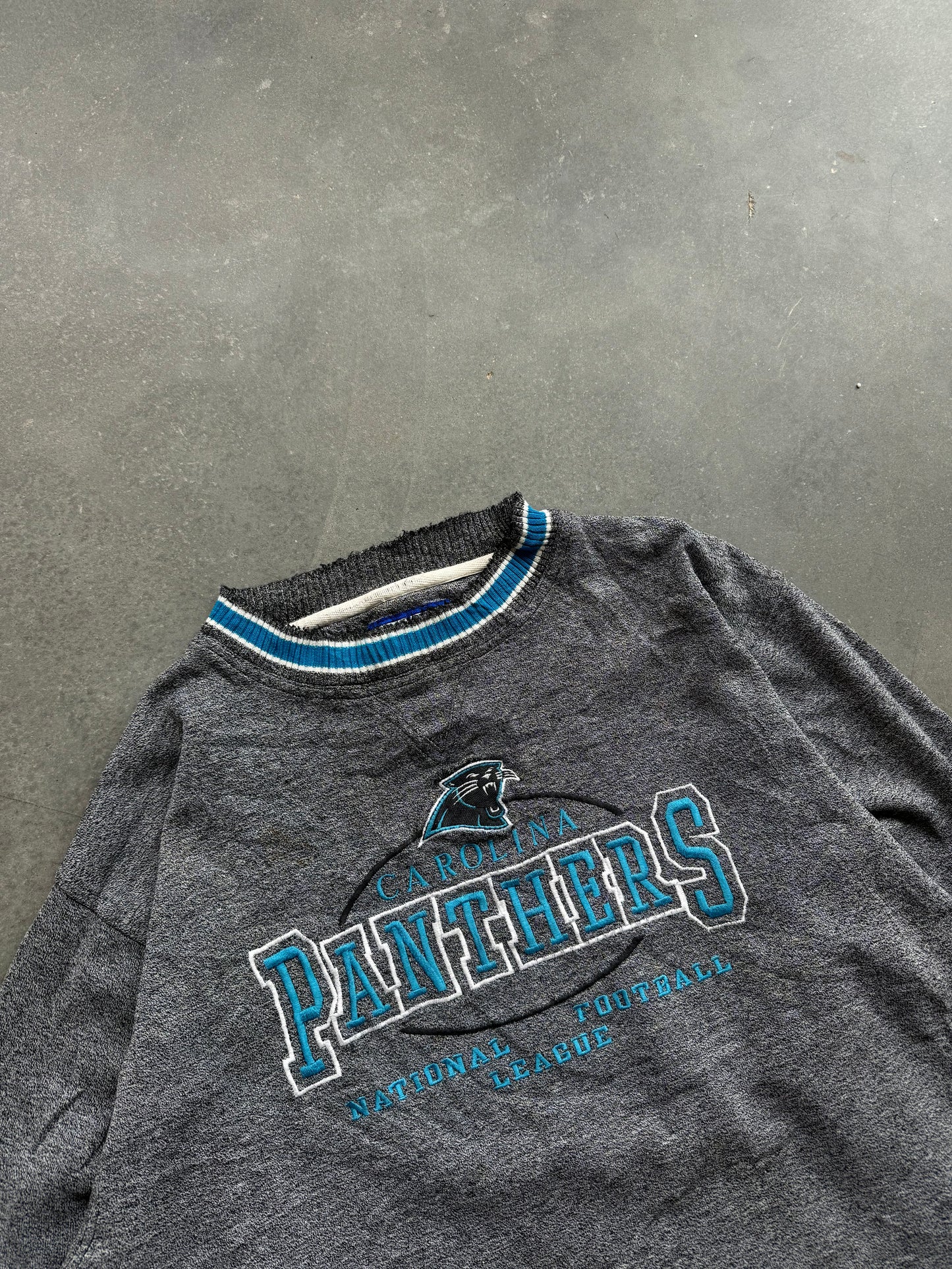 90’s Carolina Panthers Vintage Logo Athletic Ribbed Embroidered Heavyweight NFL Crewneck (Large)