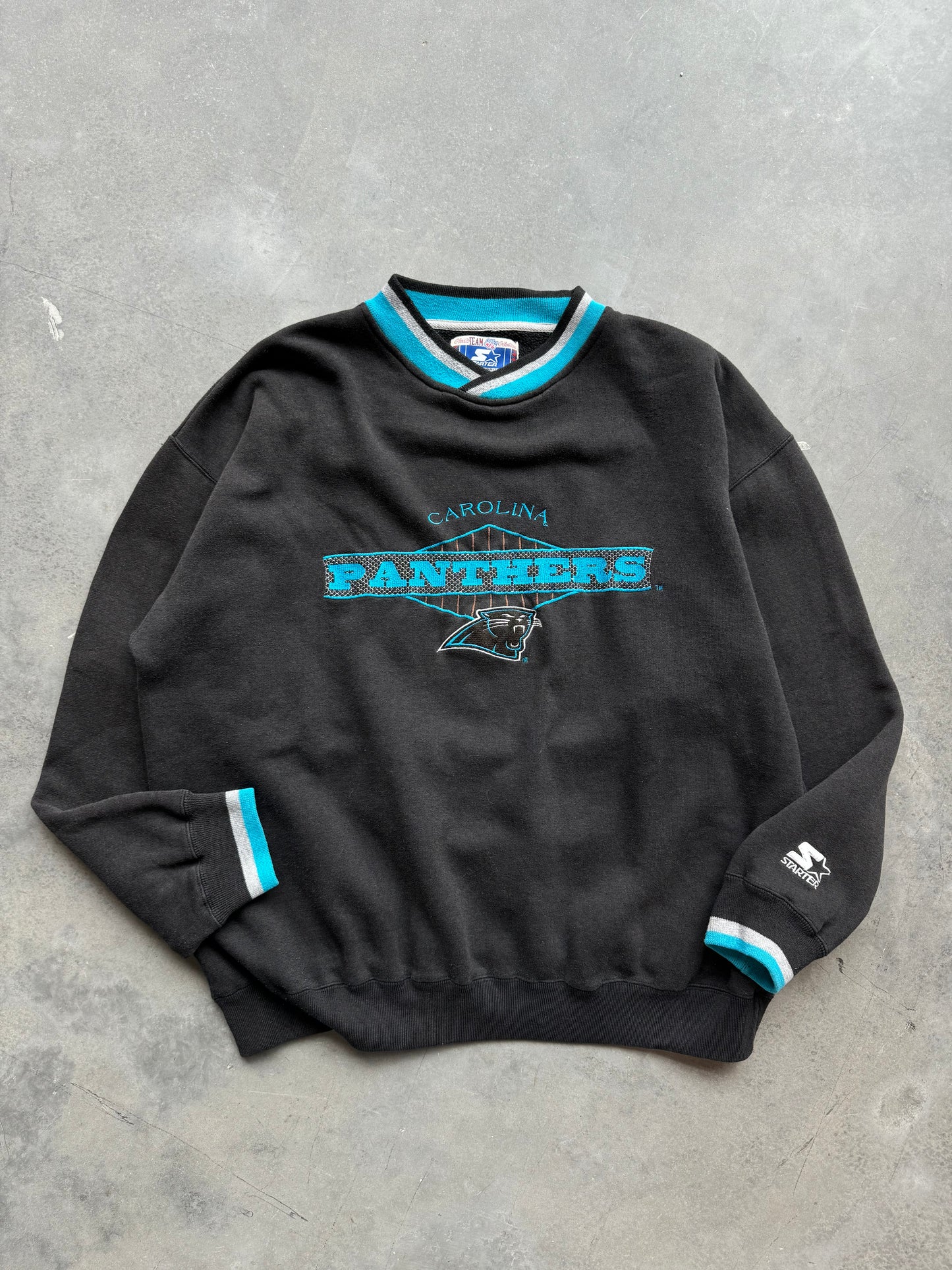 90’s Carolina Panthers Vintage Starter Ribbed Embroidered Heavyweight NFL Crewneck (XL)