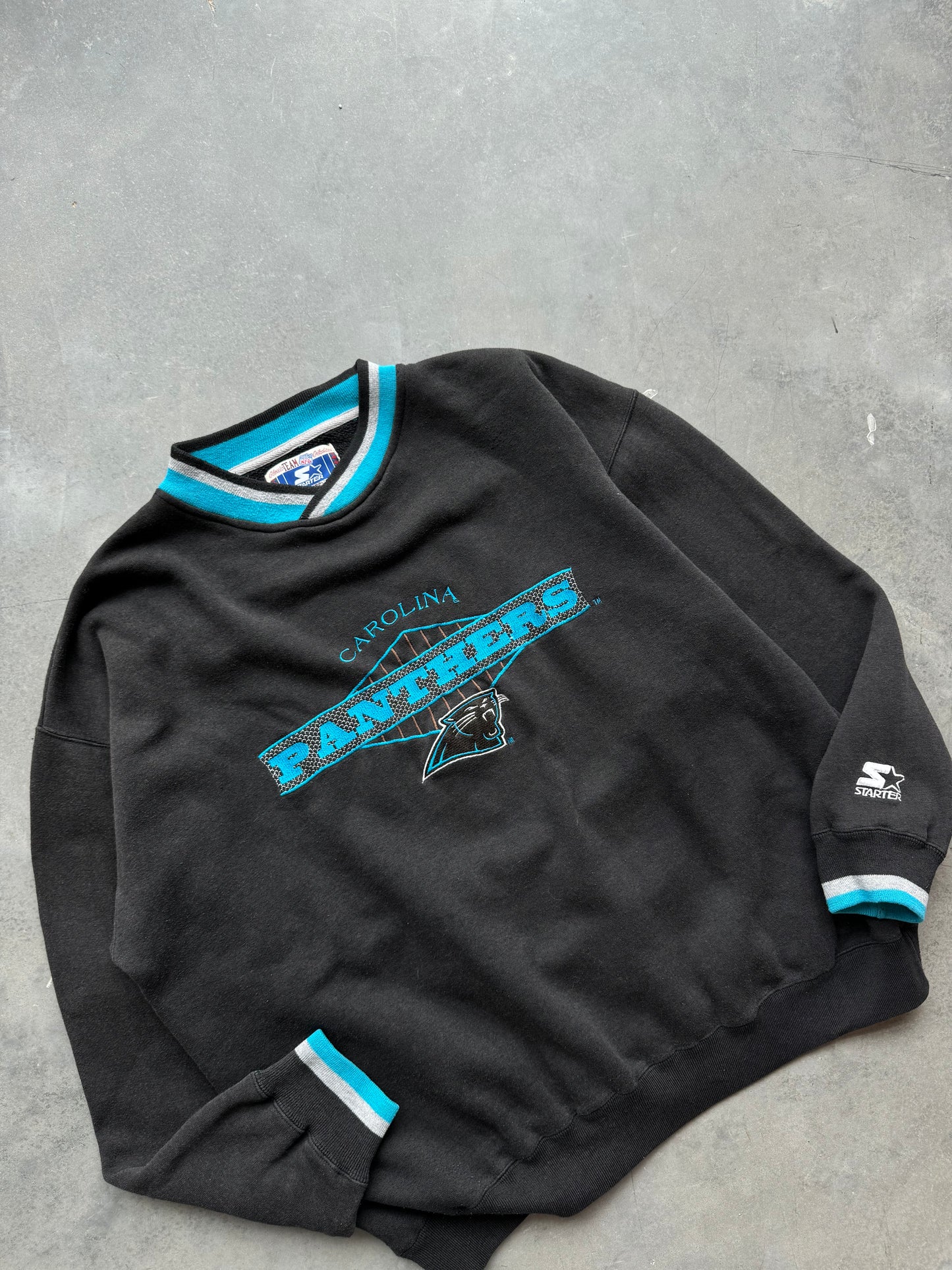 90’s Carolina Panthers Vintage Starter Ribbed Embroidered Heavyweight NFL Crewneck (XL)