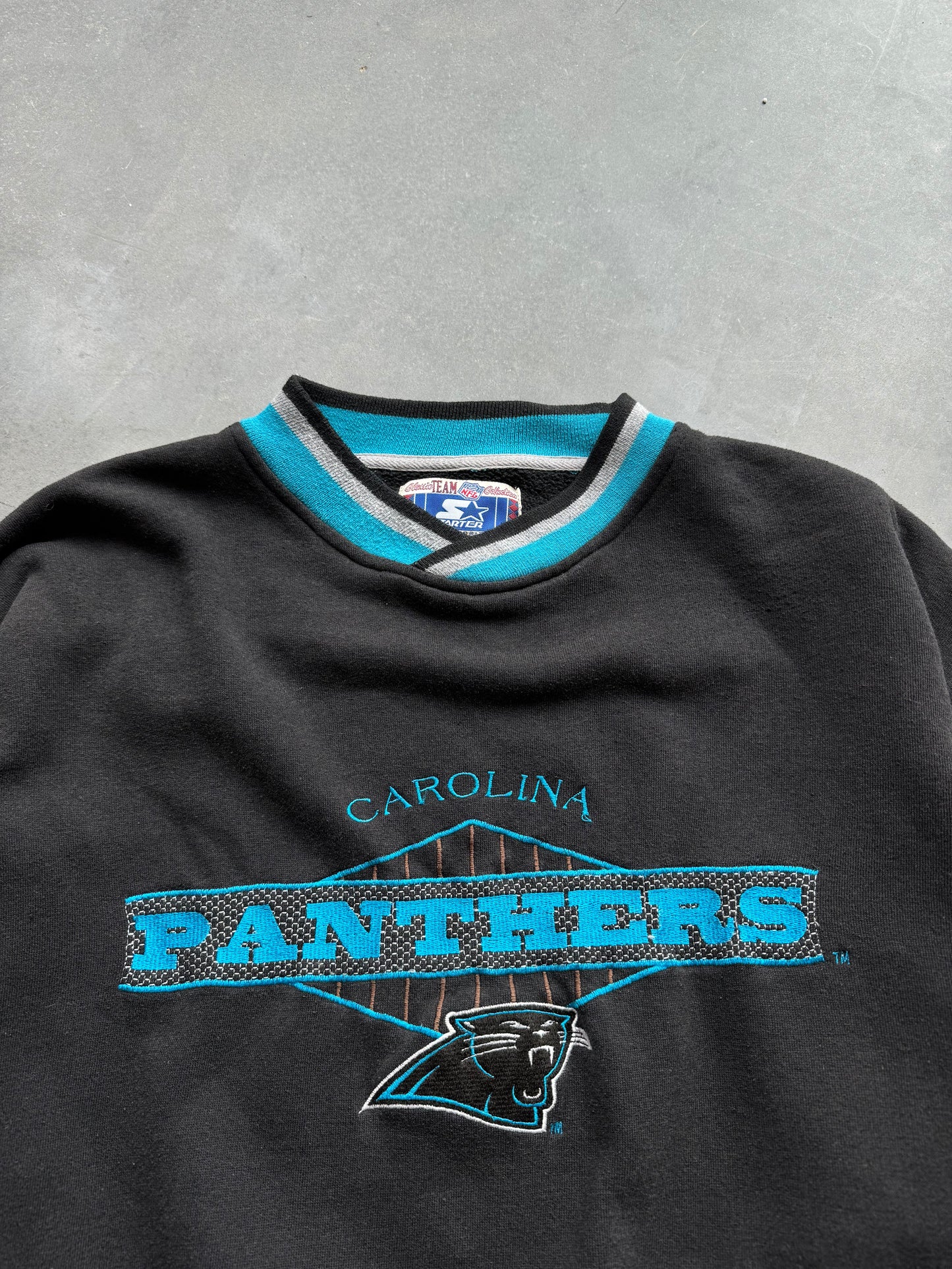 90’s Carolina Panthers Vintage Starter Ribbed Embroidered Heavyweight NFL Crewneck (XL)