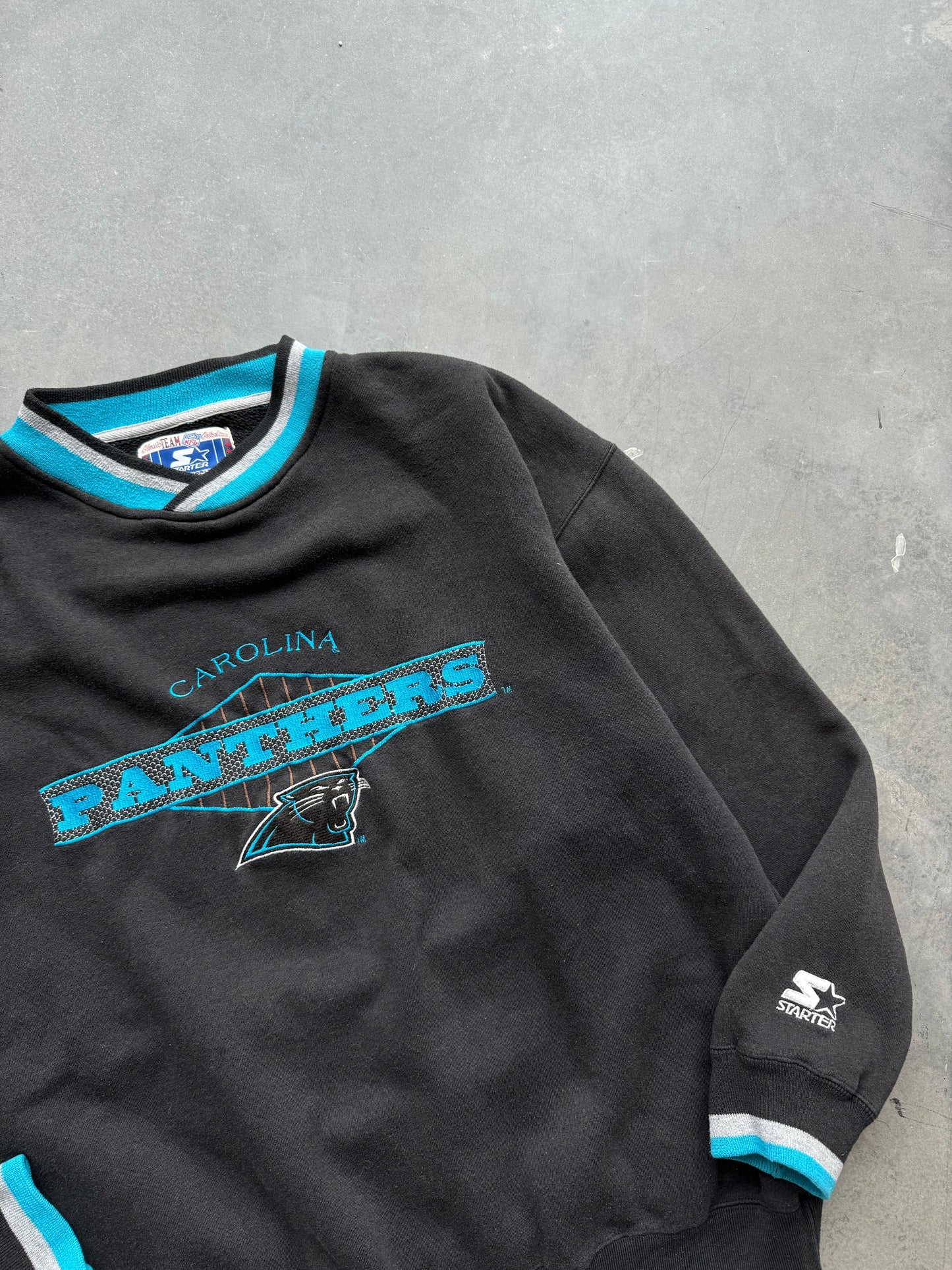 90’s Carolina Panthers Vintage Starter Ribbed Embroidered Heavyweight NFL Crewneck (XL)